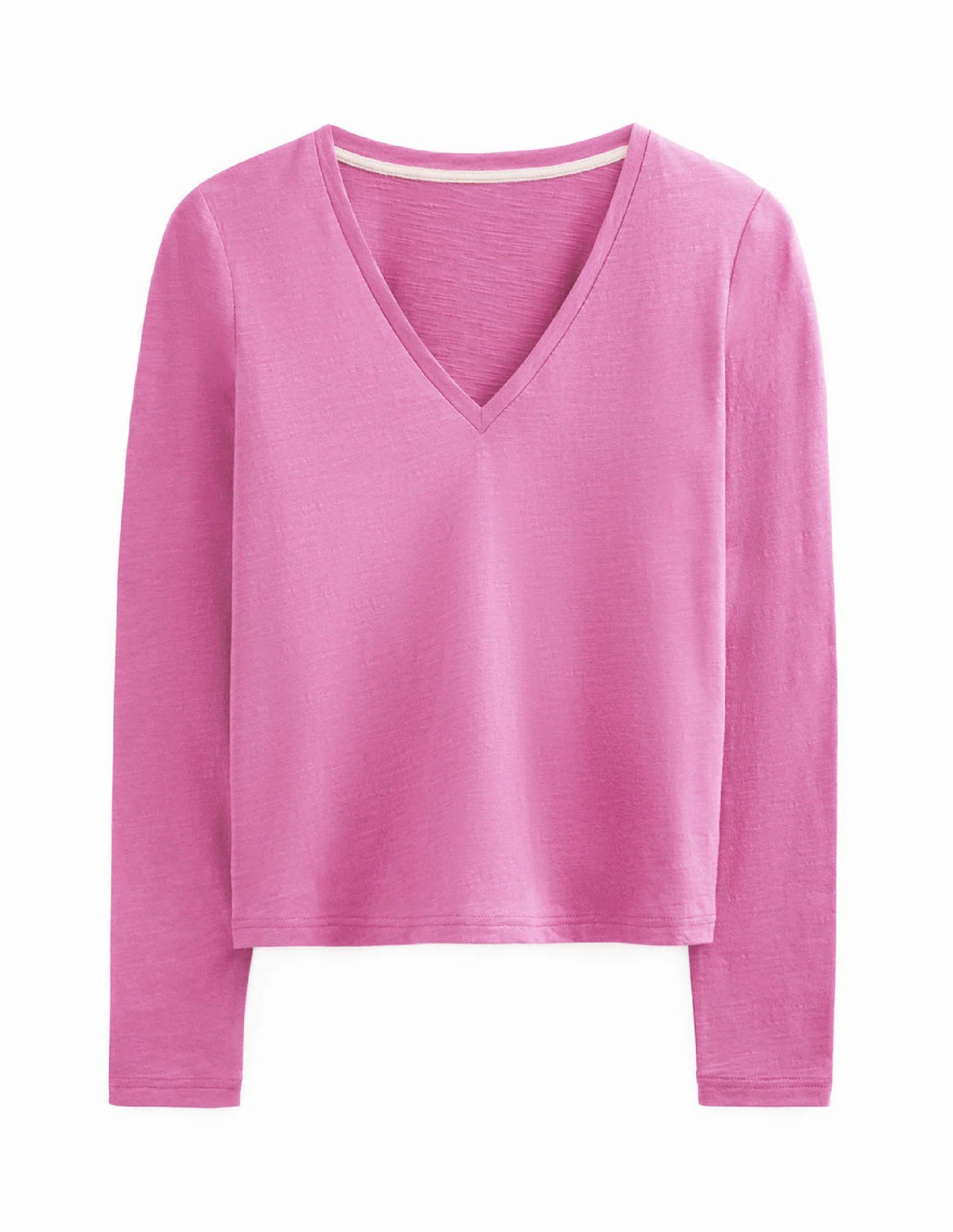 Cotton V-Neck Long Sleeve Top-Strawberry Sherbet - Image 5