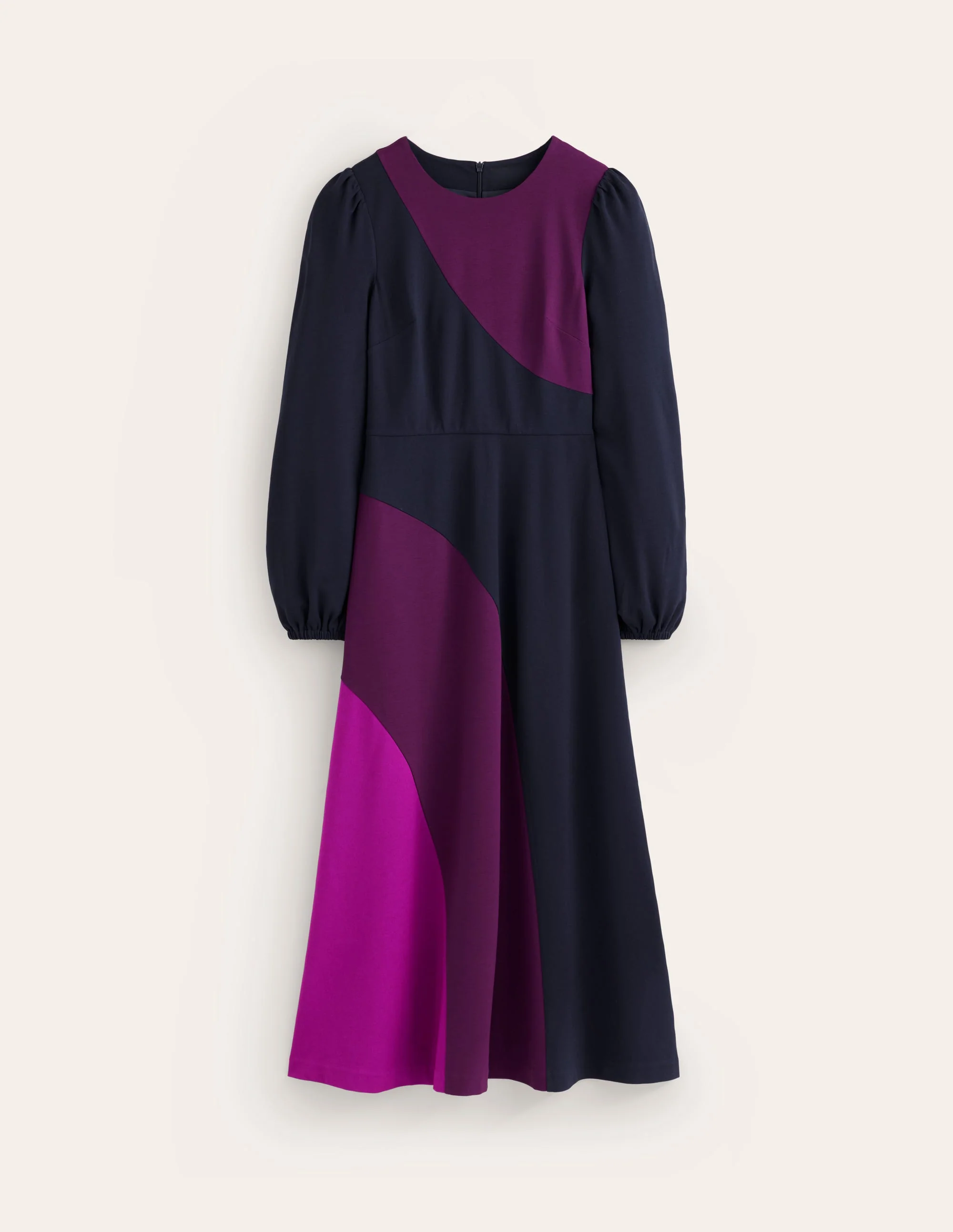 Crew Neck Ponte Dress-Navy, Damson Colourblock - Image 6