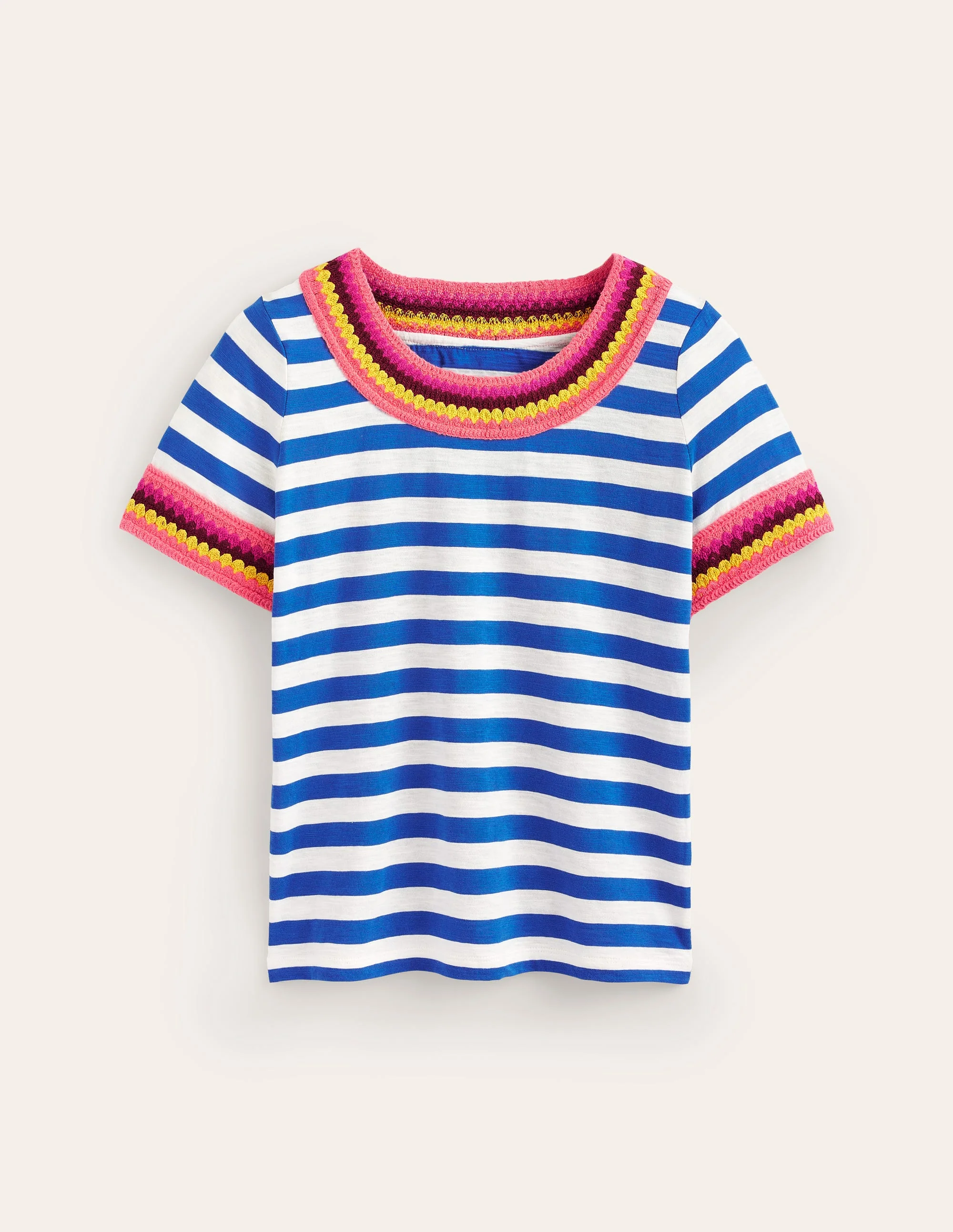 Crochet Crew Neck T-shirt-Blue, Ivory - Image 6