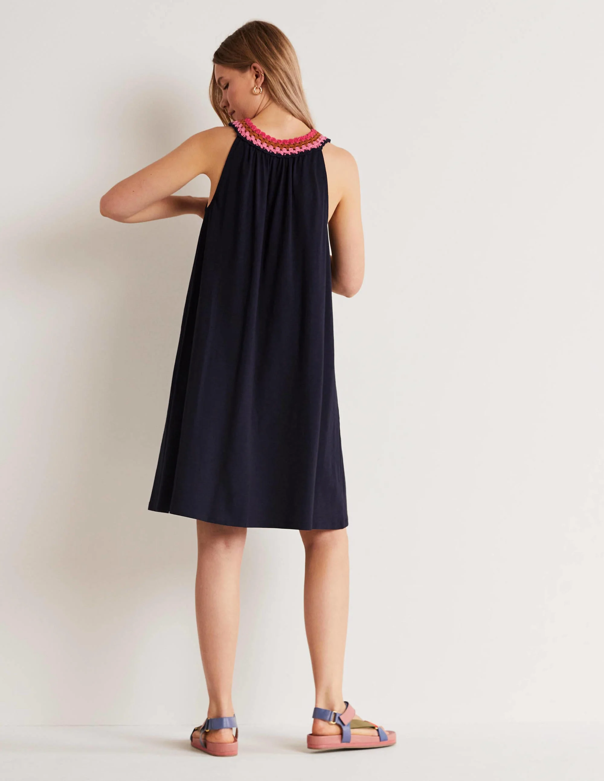Crochet Detail Jersey Dress-Navy - Image 3