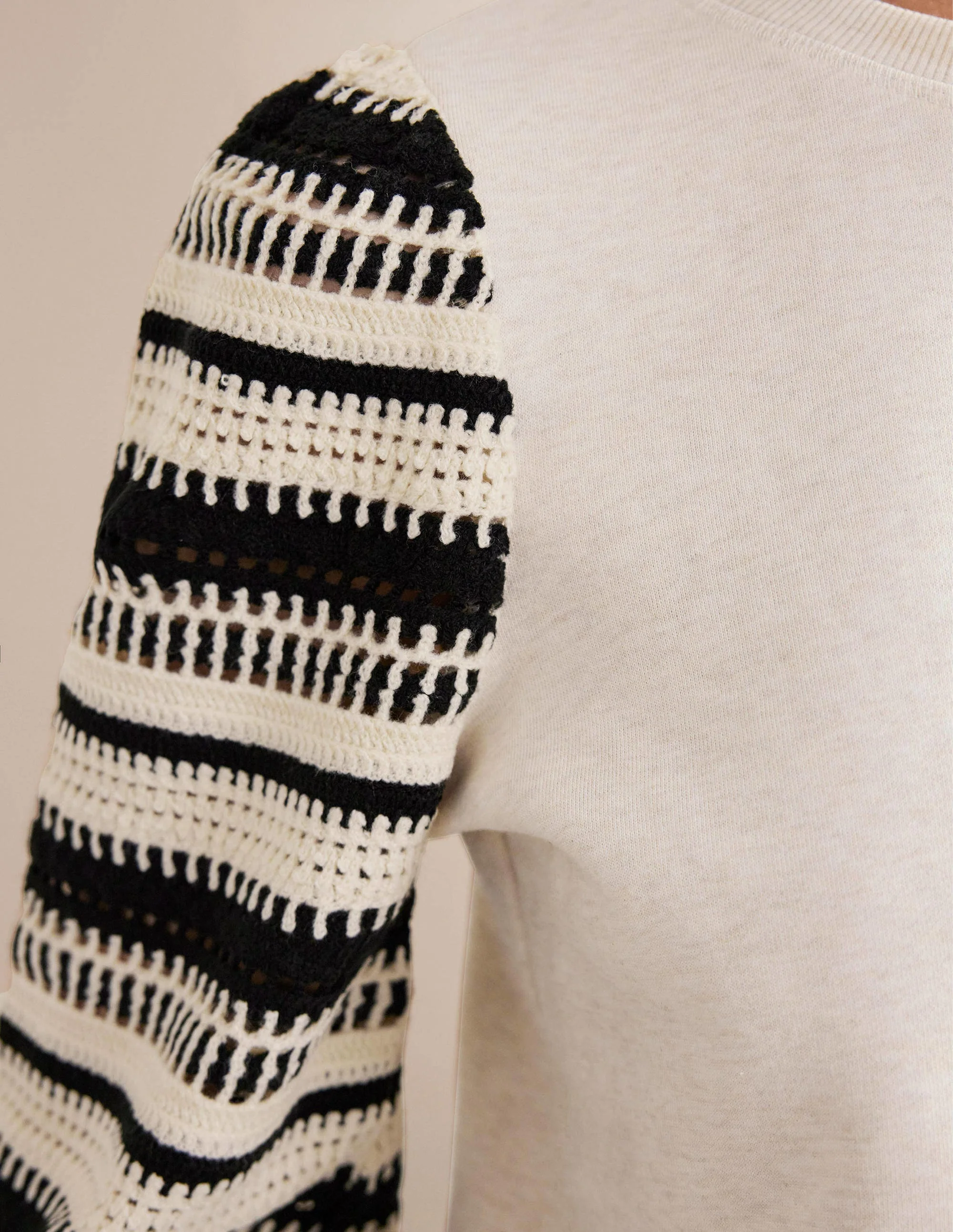 Crochet Sweatshirt-Oatmeal Marl, Crochet Sleeve - Image 2