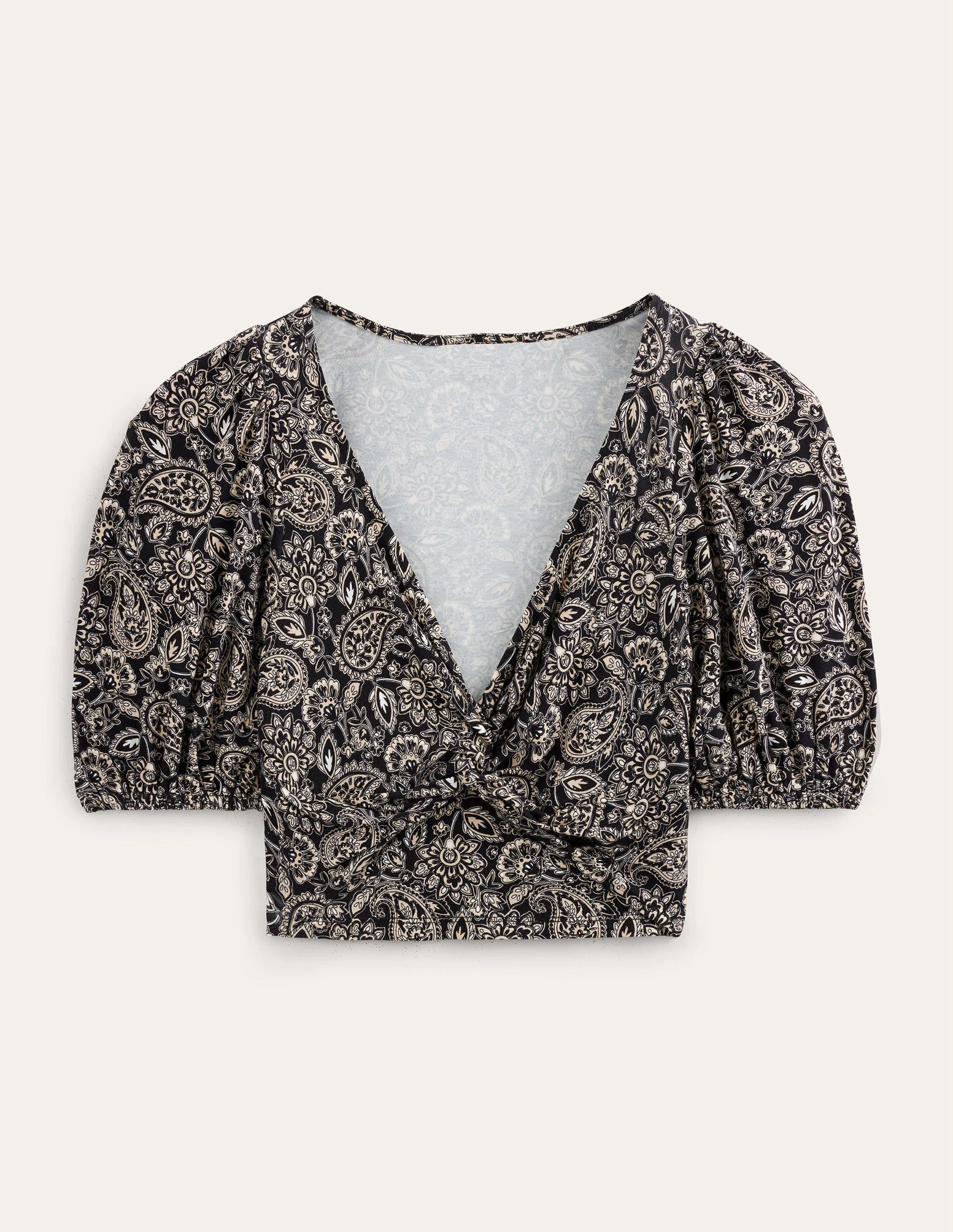 Cropped Twist Detail Top-Black, Paisley Terrace - Image 6