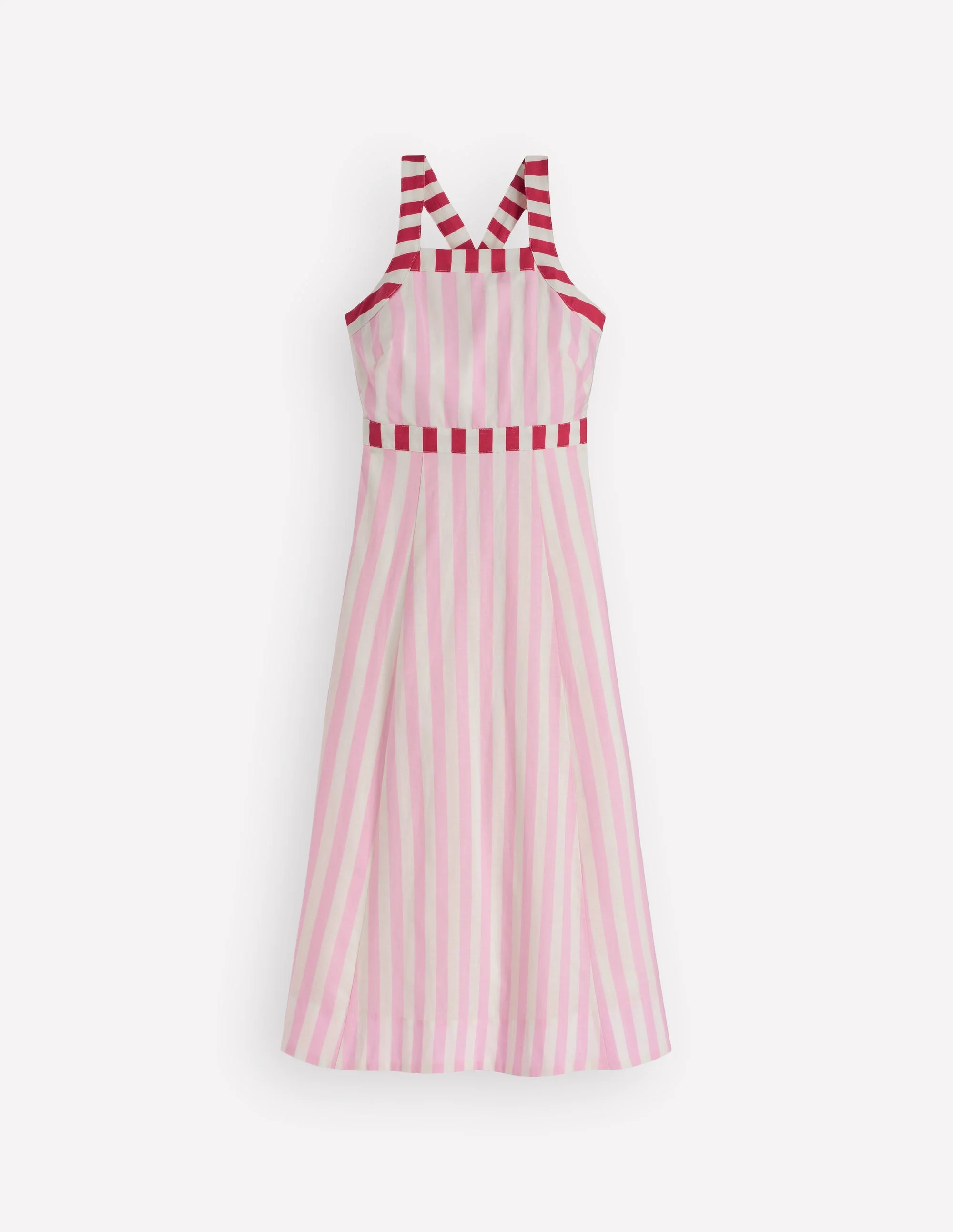 Cross-back Linen Blend Dress-Orchid Pink Stripe - Image 8