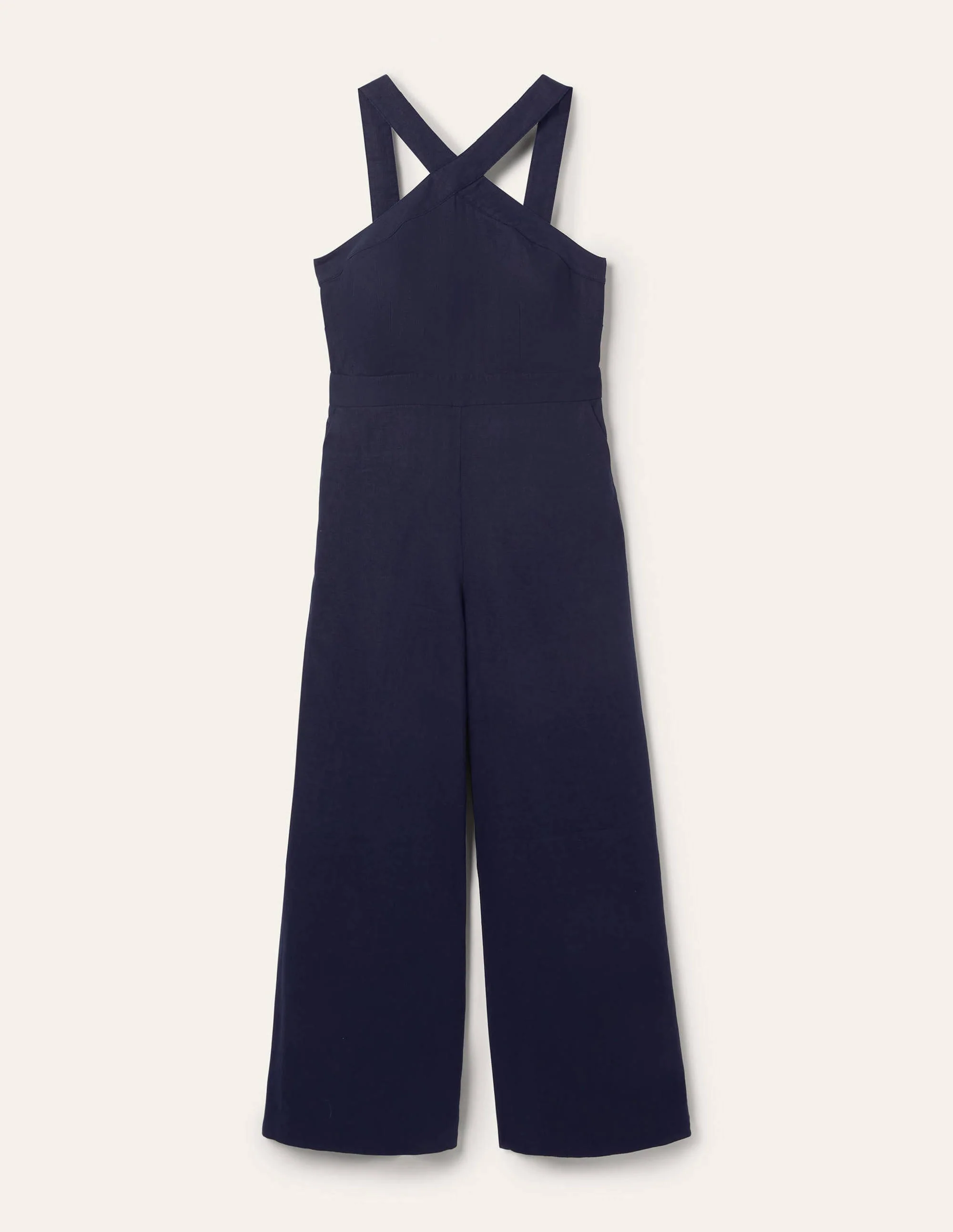 Cross Over Linen Jumpsuit-Navy - Image 5