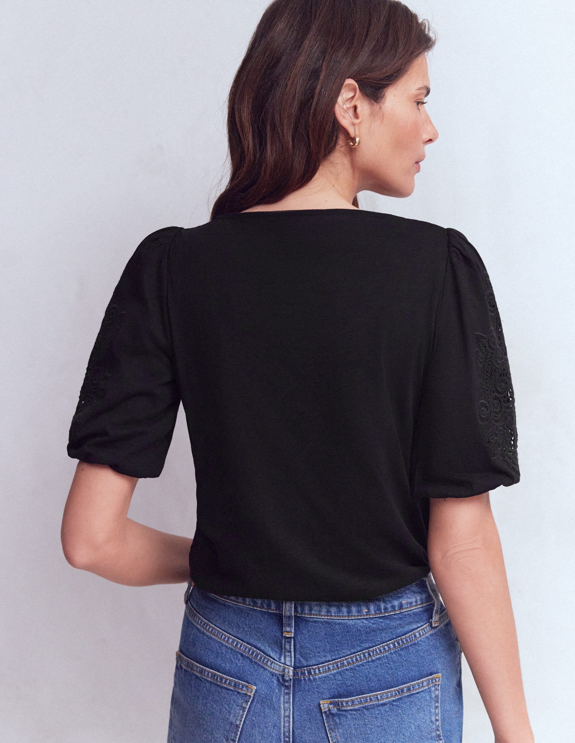 Cutwork Detail Jersey Top-Black - Image 3