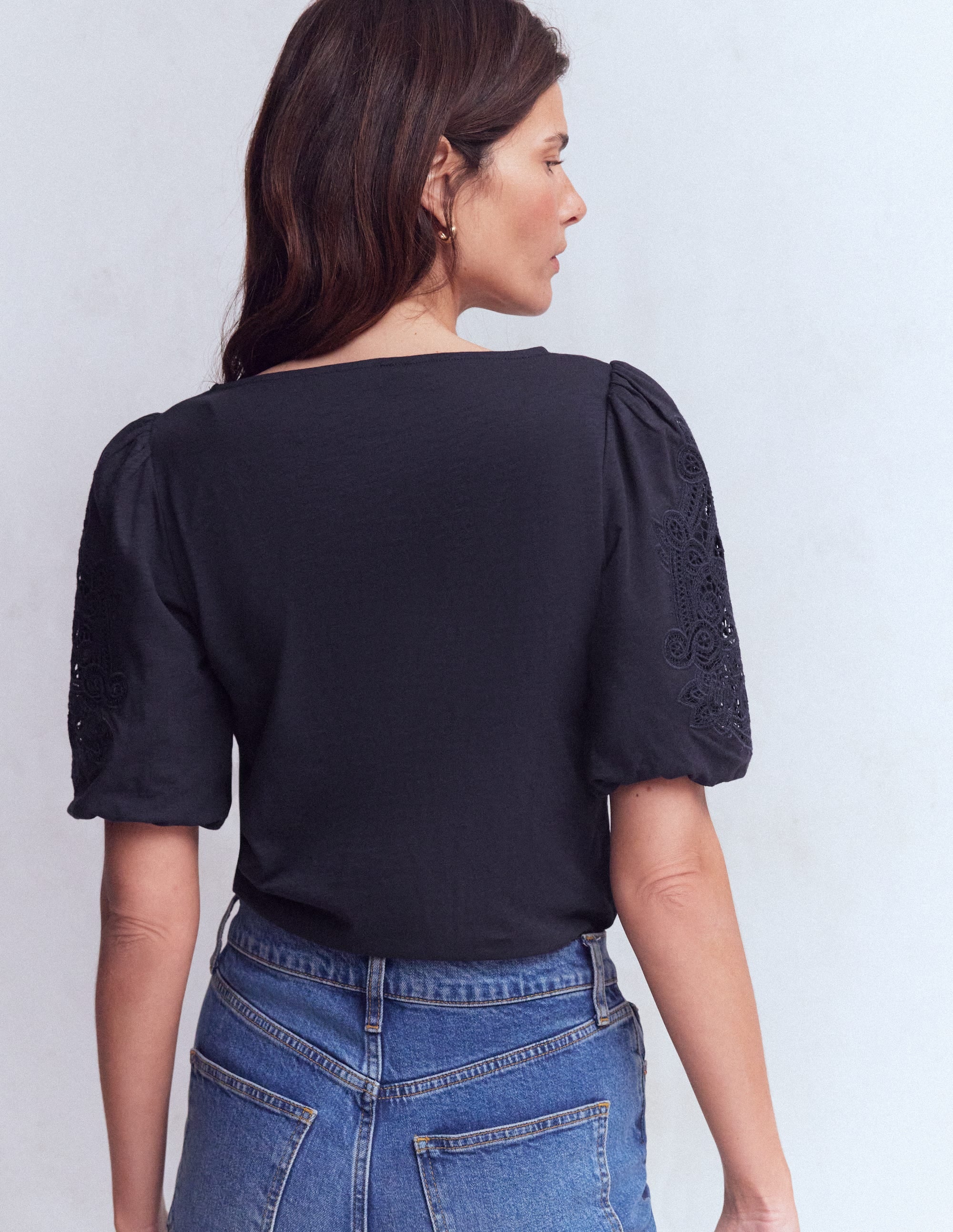 Cutwork Detail Jersey Top-Navy - Image 3
