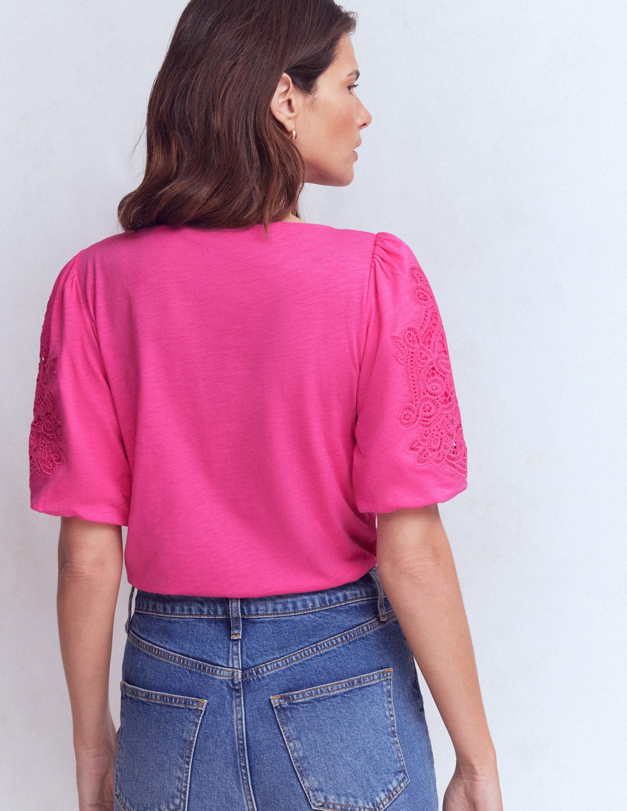 Cutwork Detail Jersey Top-Phlox Pink - Image 3