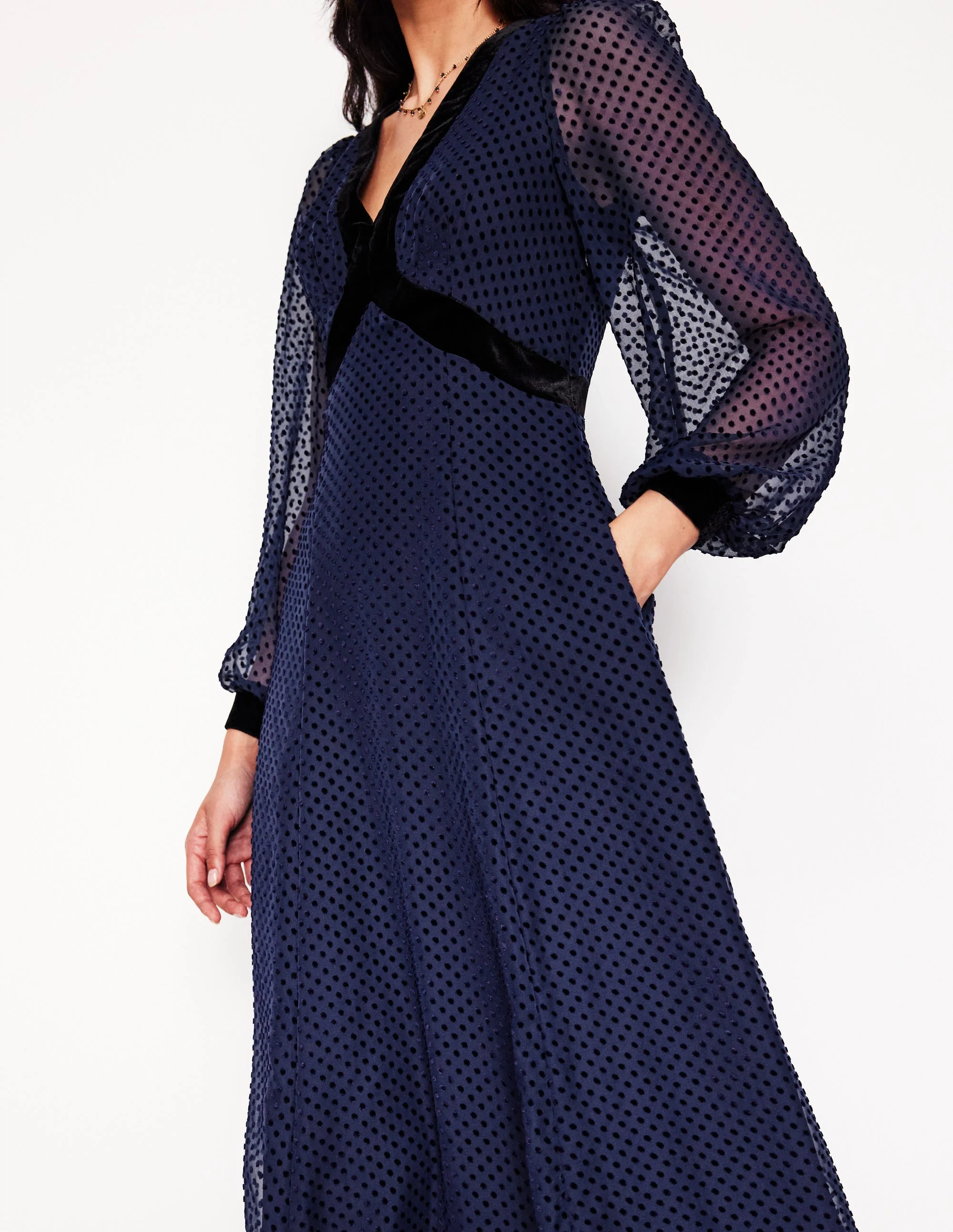 Devore Maxi Tea Dress-Navy, Devore Spot - Image 2