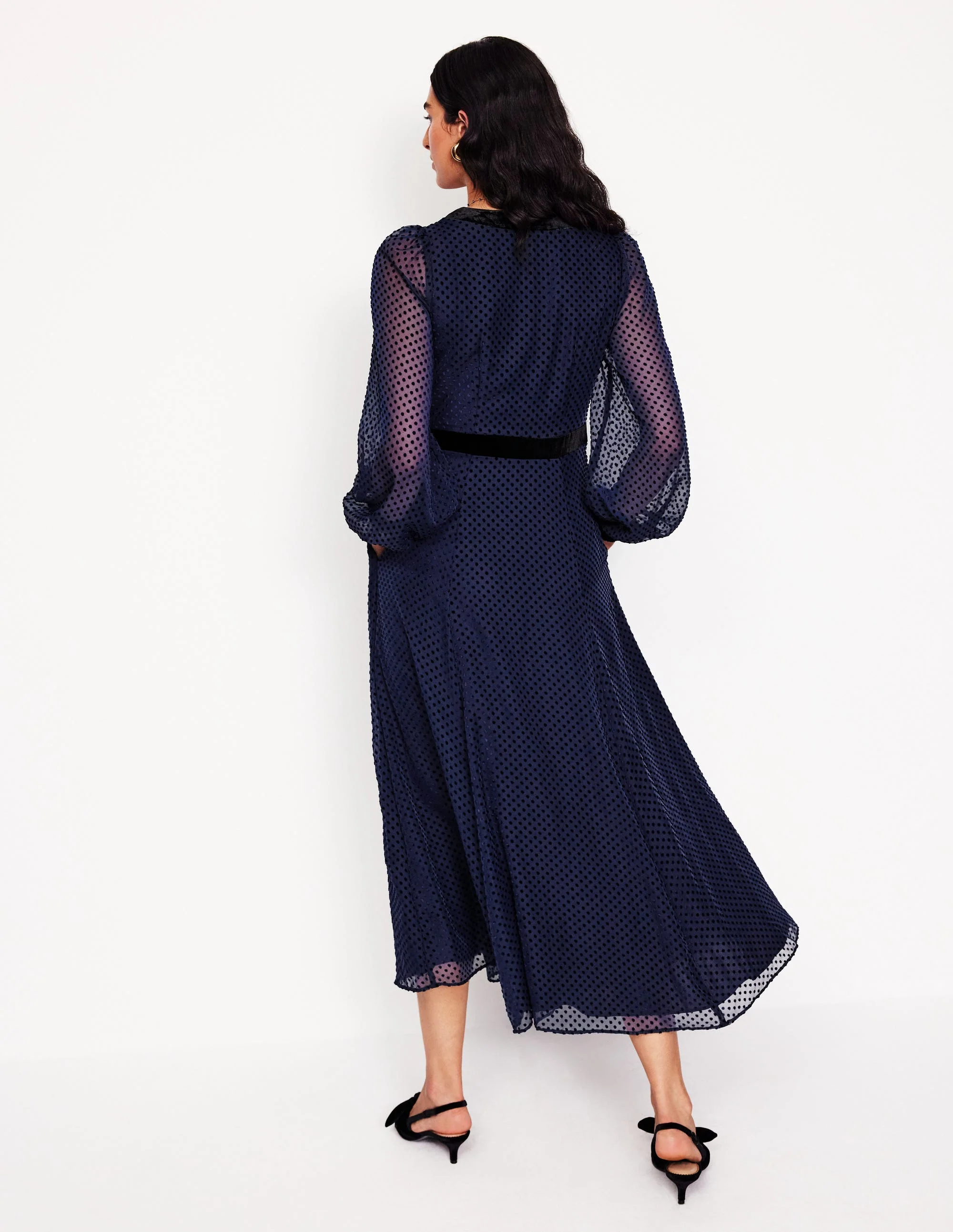 Devore Maxi Tea Dress-Navy, Devore Spot - Image 3