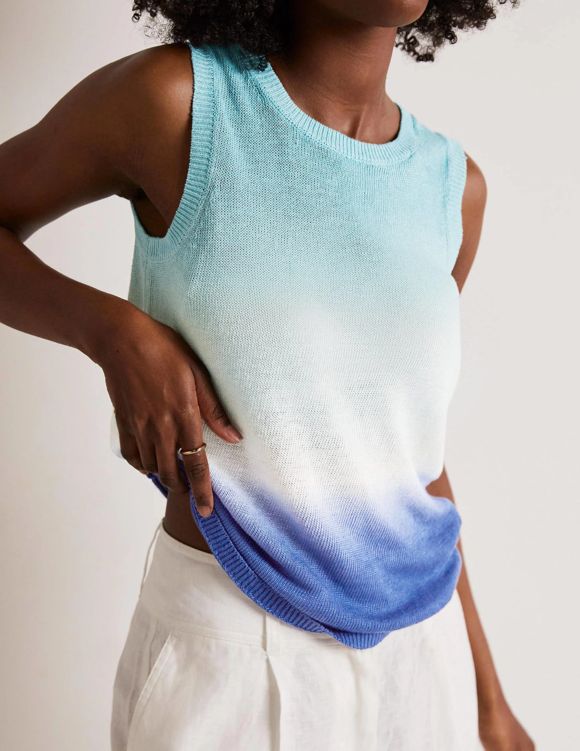 Dip-Dye Linen Vest-Blues Ombre - Image 11