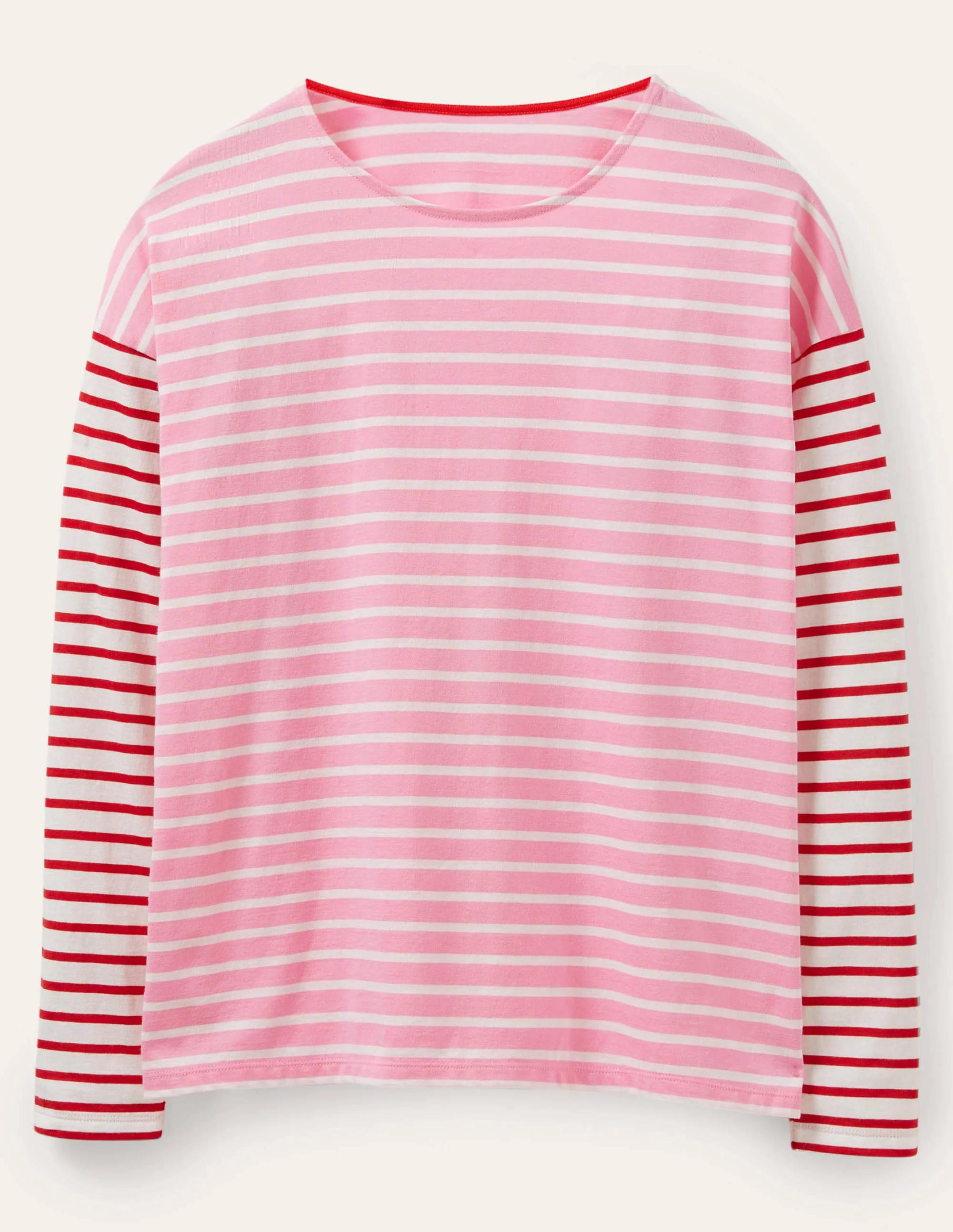 Dropped Shoulder Breton Top-Sachet Pink / Ivory Stripe - Image 5