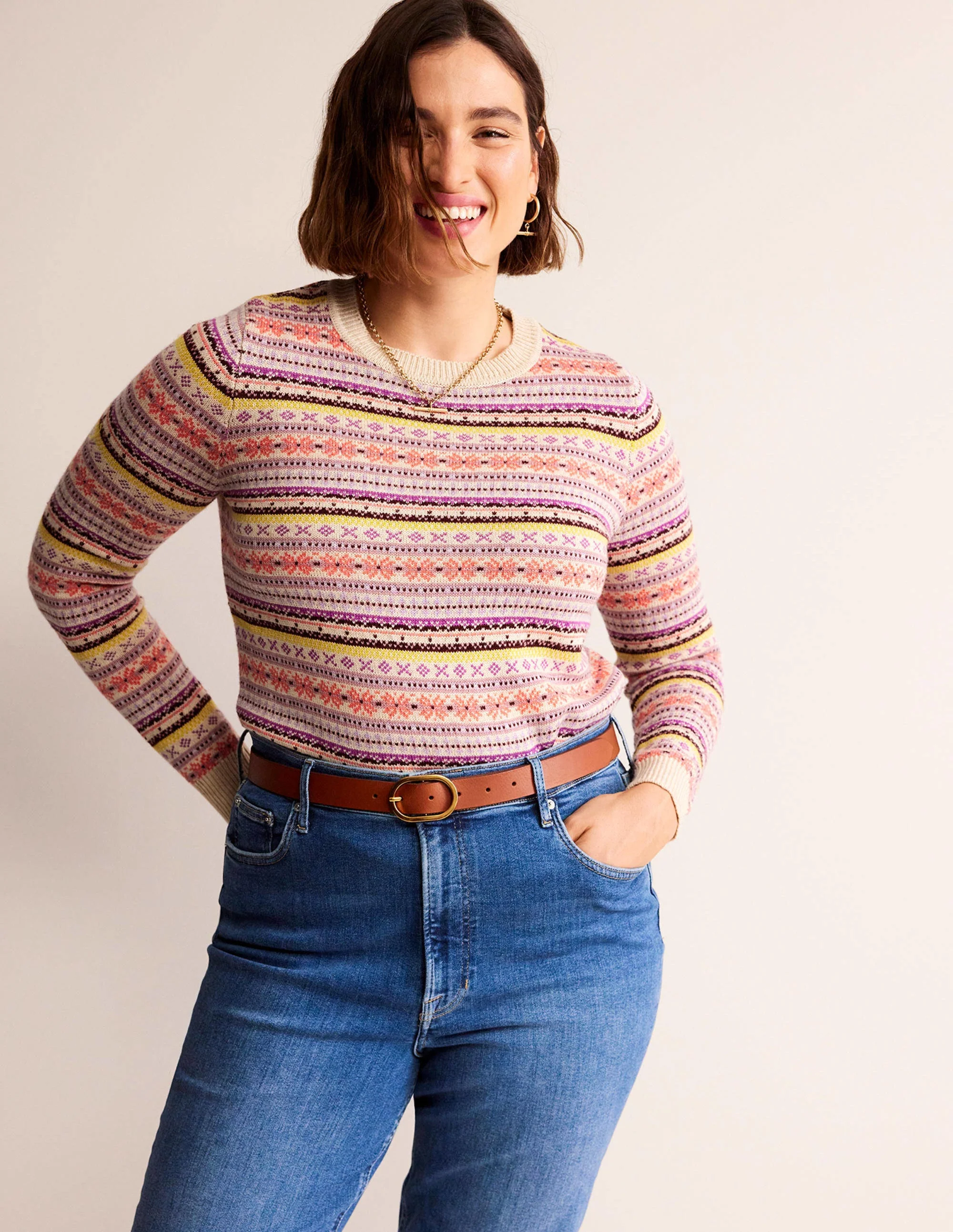 Edie Fair Isle Jumper-Chalky Pink Fair Isle - Image 5