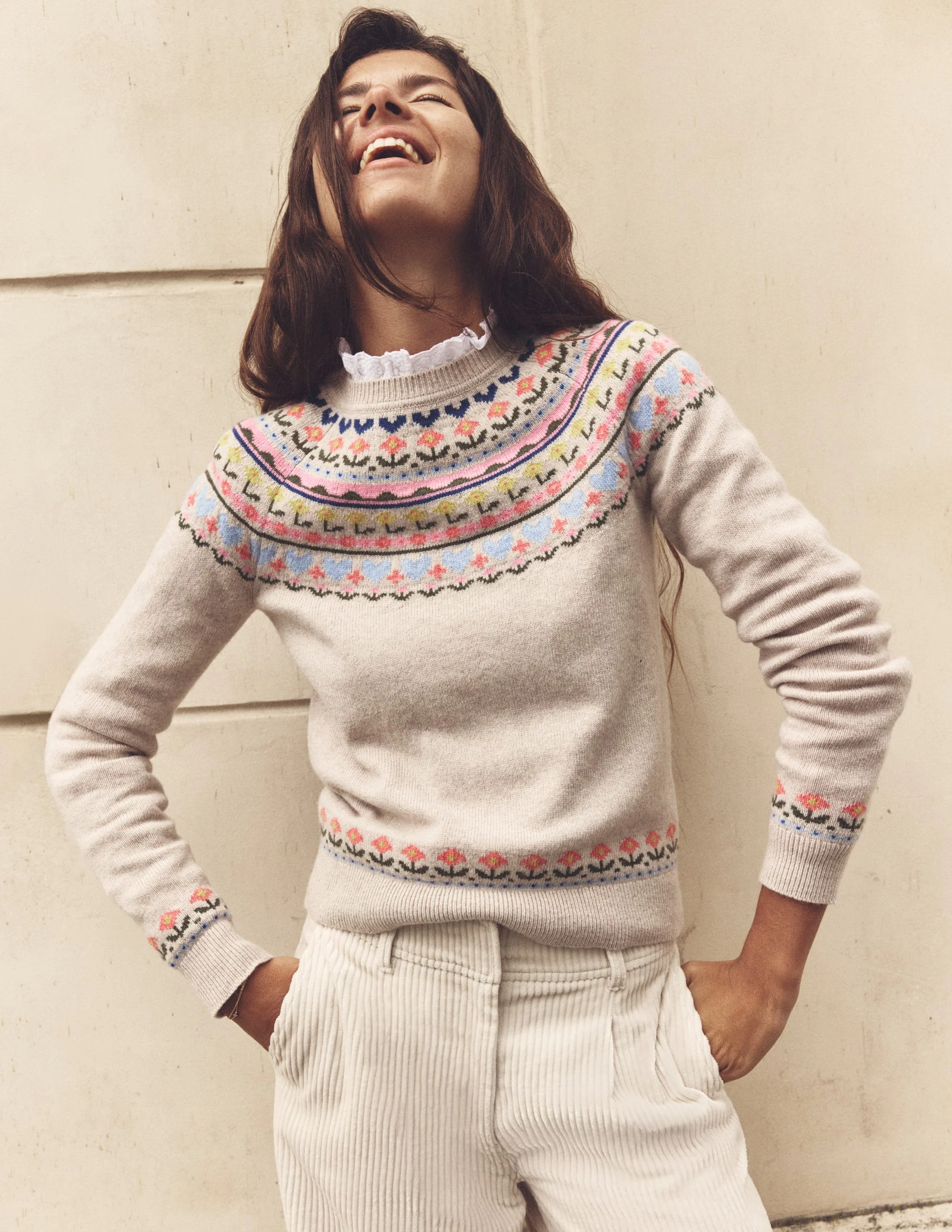 Edie Fair Isle Jumper-Oatmeal Melange, Heart Flower - Image 7