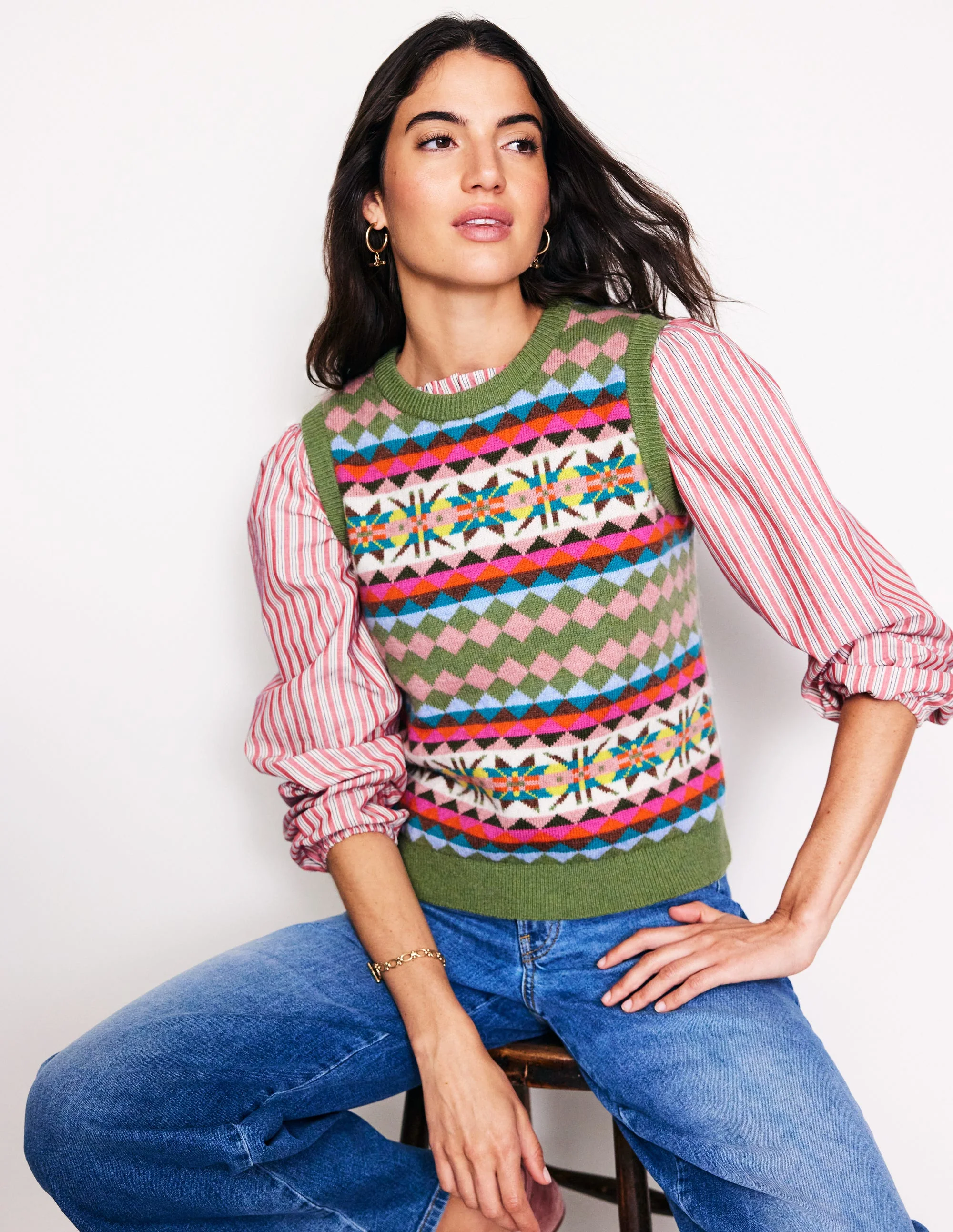 Edie Fair Isle Tank-Green Heritage Fair Isle