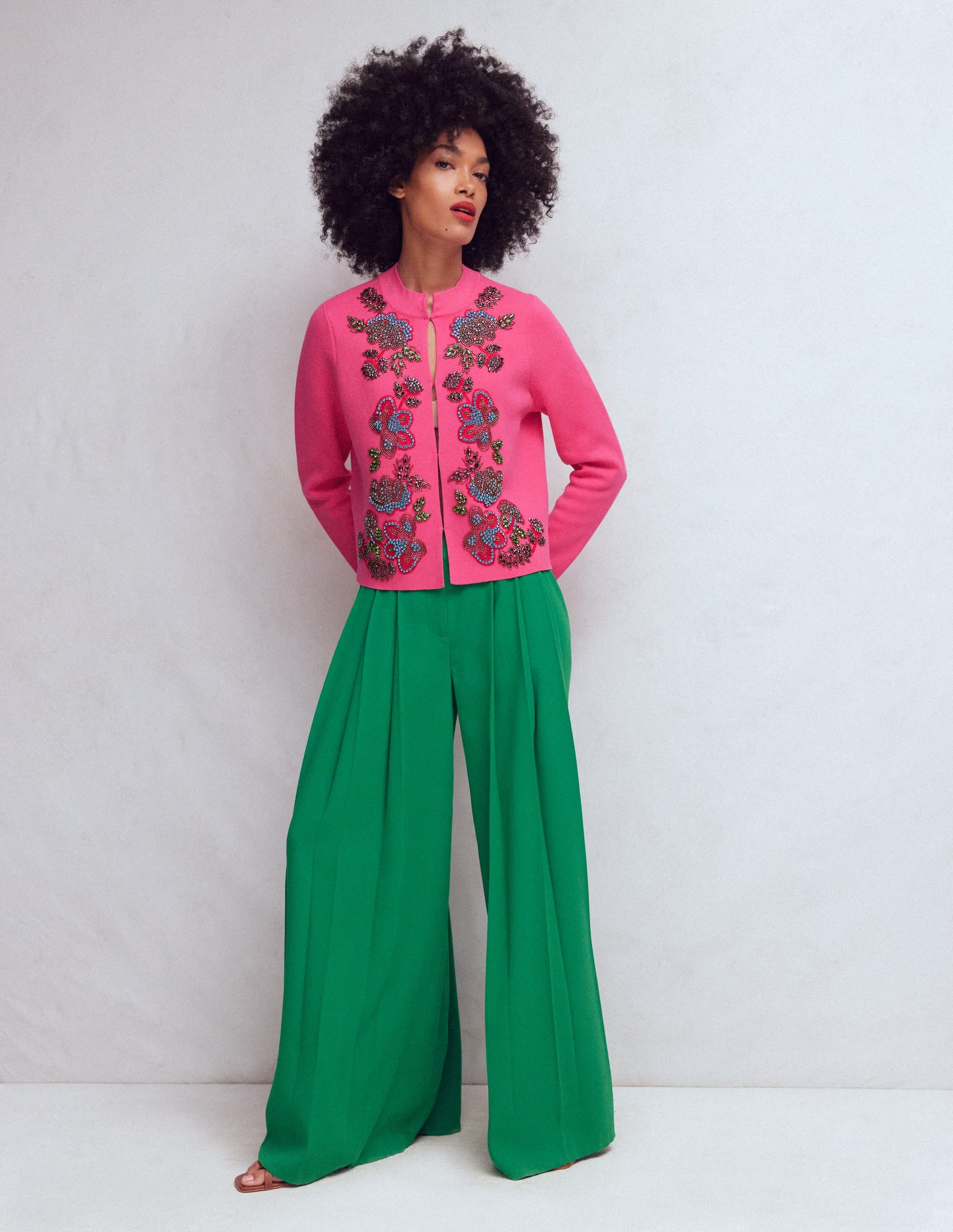 Elena Stand Neck Jacket-Pink Embroidery - Image 4
