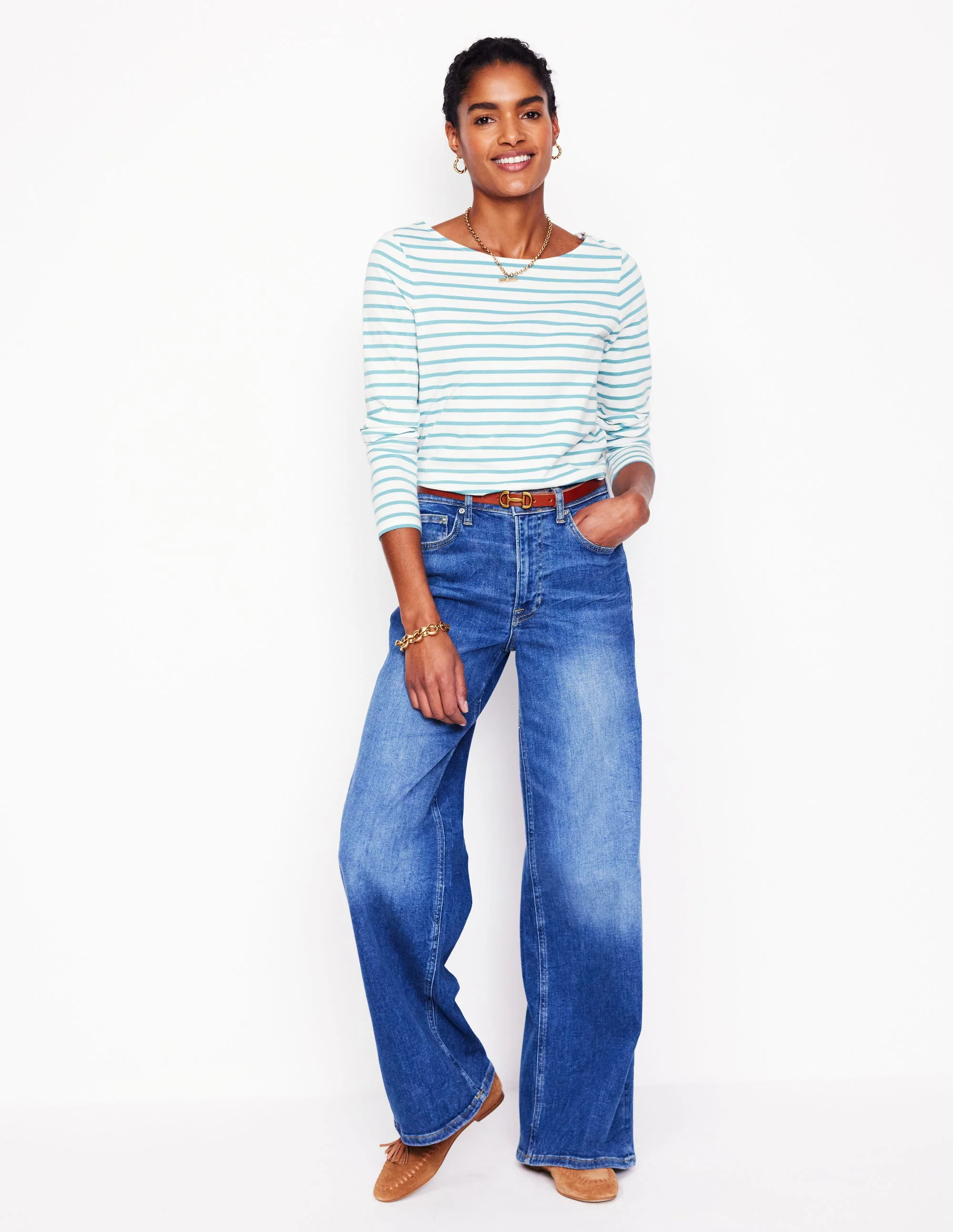 Ella Long Sleeve Breton-Ivory, Duck Egg Blue - Image 4