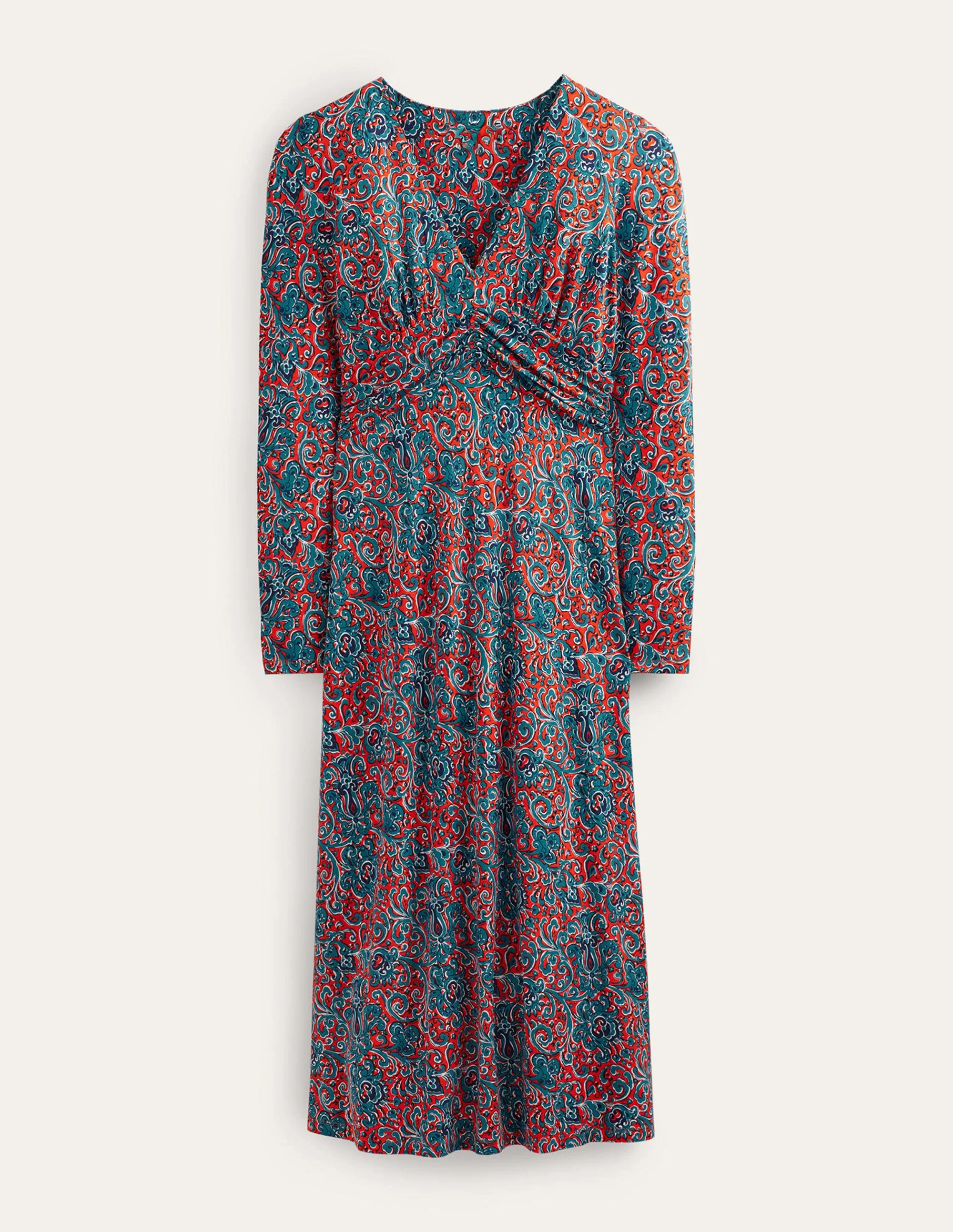 Elodie Empire Midi Dress-Fiesta Orange, Botanic Terrace - Image 10