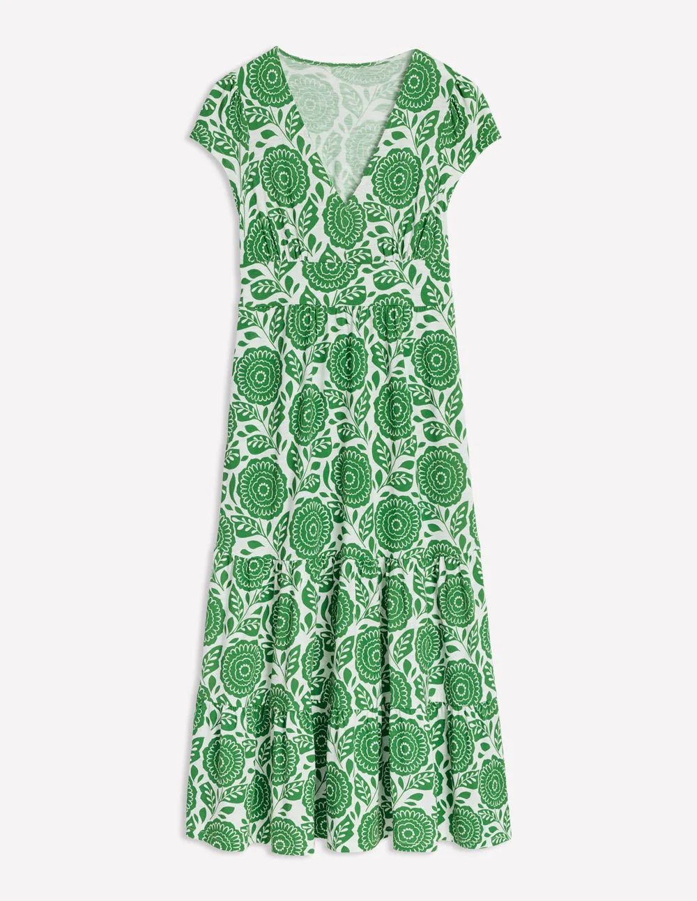 Eloise Tiered Jersey Dress-Paradise Green, Dahlia Stamp - Image 6