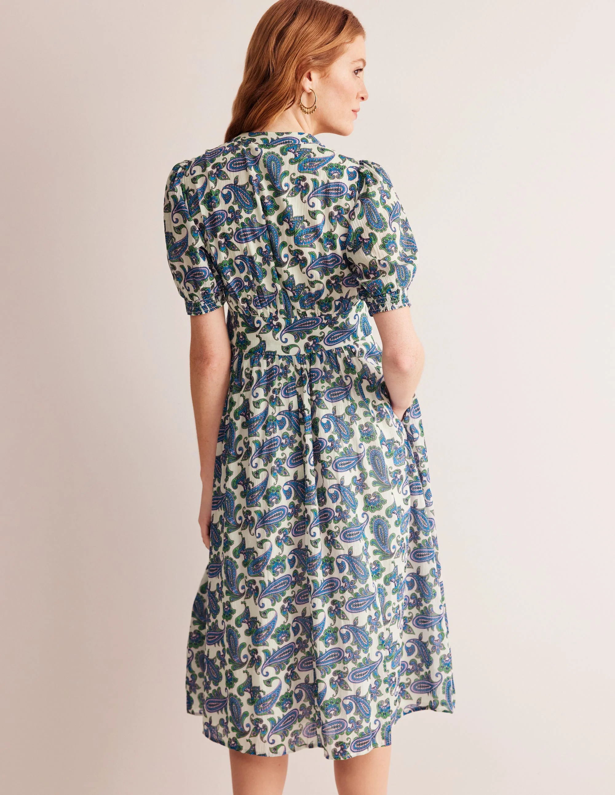 Elsa Crinkle Midi Tea Dress-Surf The Web, Paisley Wave - Image 3
