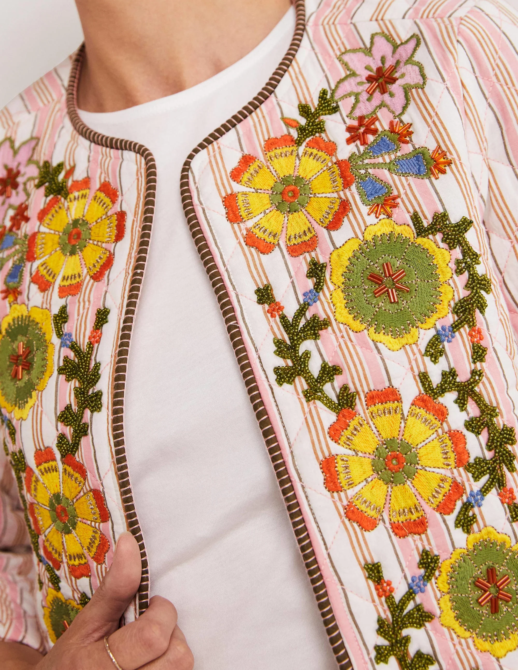 Embroidered Cropped Jacket-Almond/Alder Embroidered - Image 2