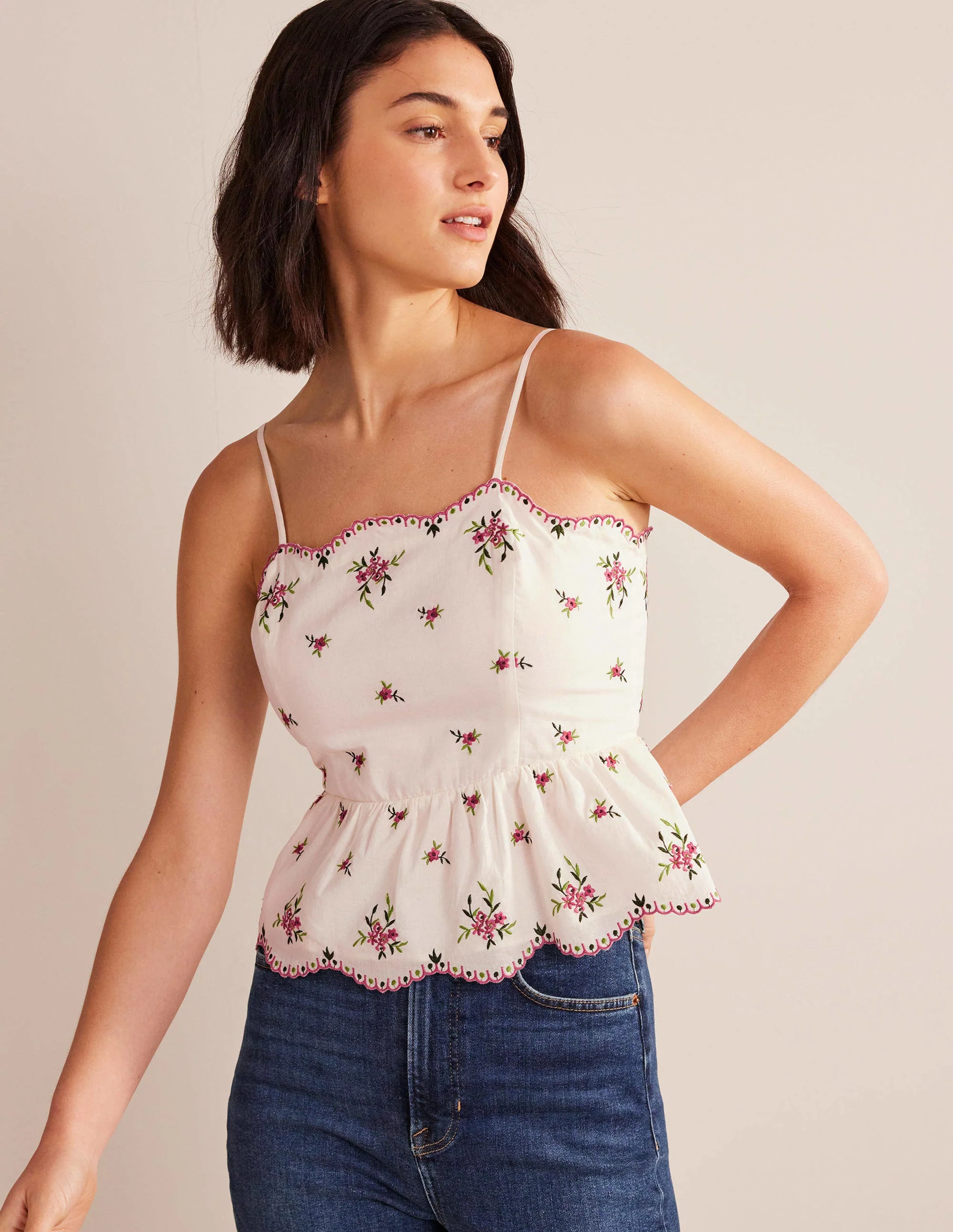 Embroidered Peplum Top-Floral Embroidery