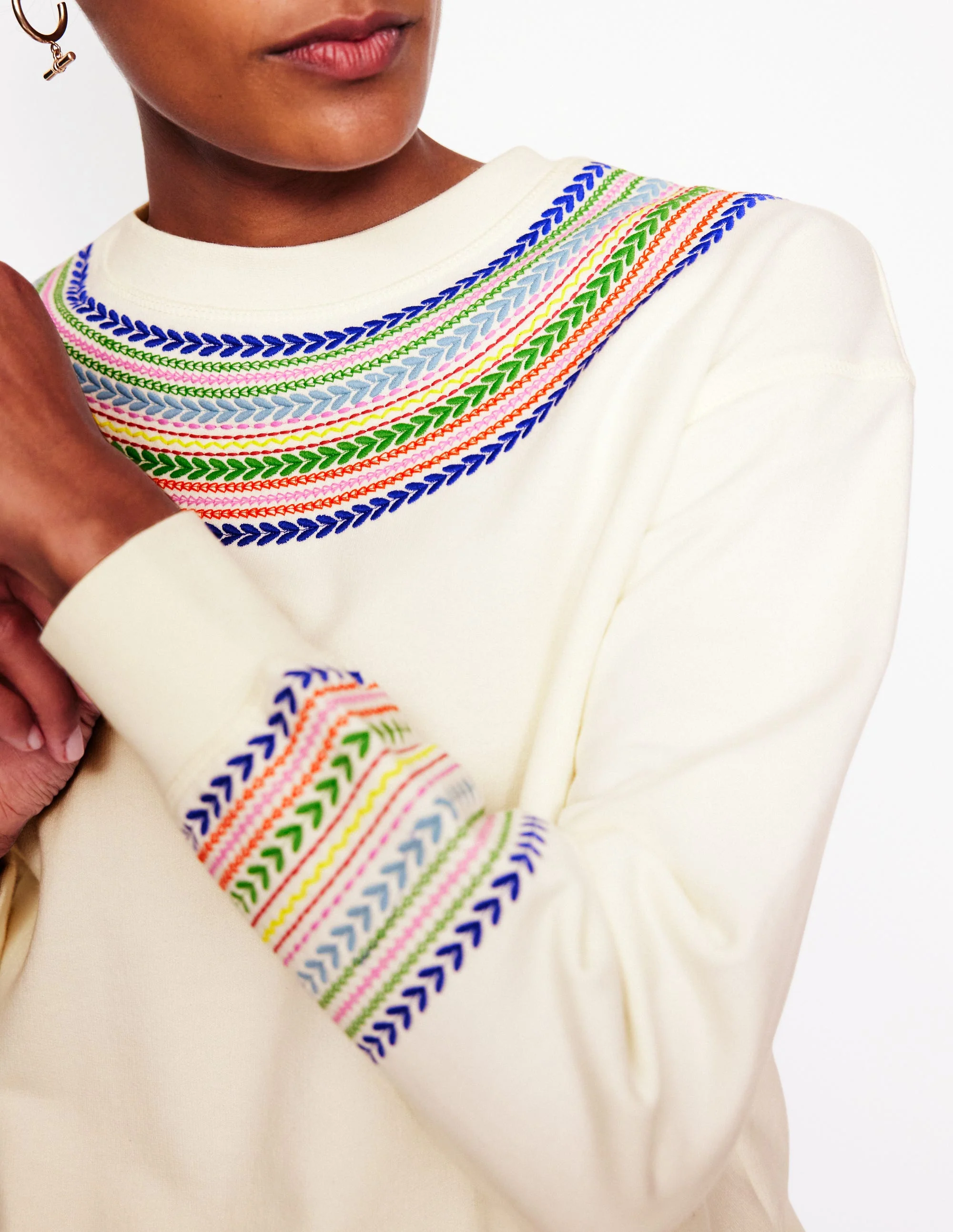 Emi Embroidered Sweatshirt-Ivory, Multi Fairisle - Image 2