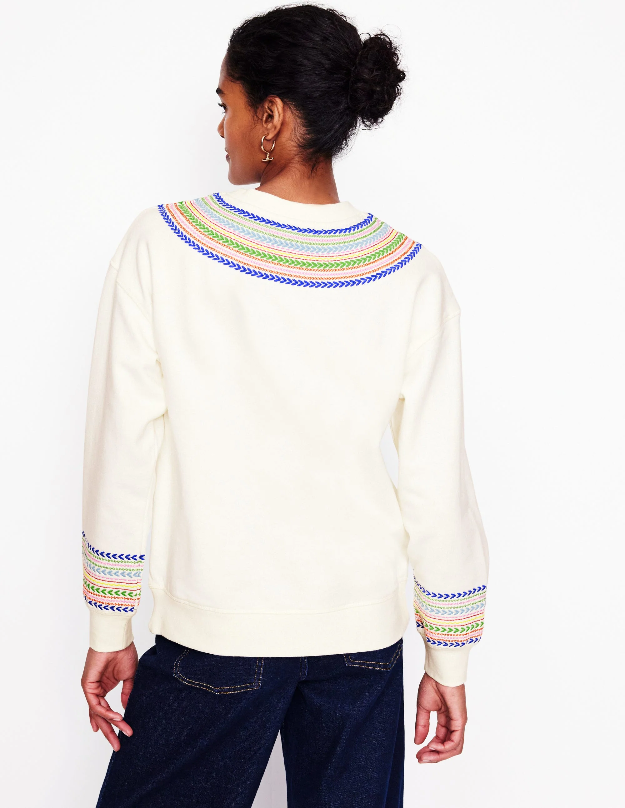 Emi Embroidered Sweatshirt-Ivory, Multi Fairisle - Image 3