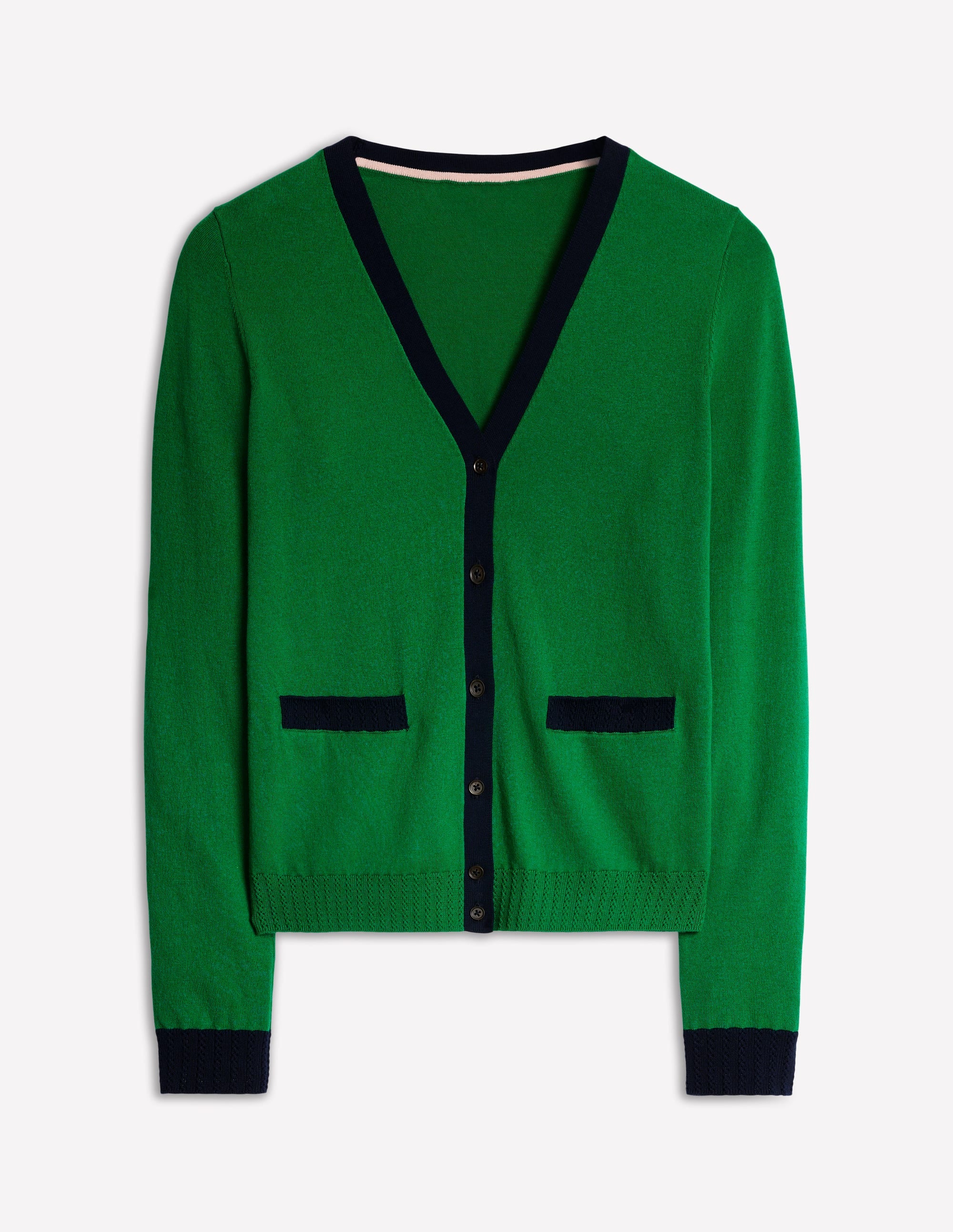 Emilia Cotton V Neck Cardigan-Rich Emerald/Navy - Image 5