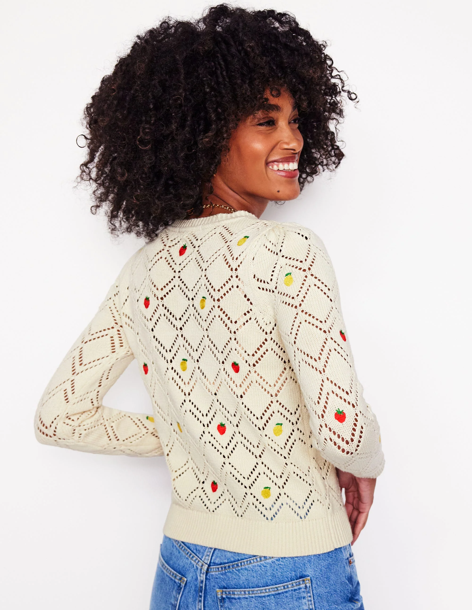 Enid Embroidered Jumper-Warm Ivory, Fruit - Image 4