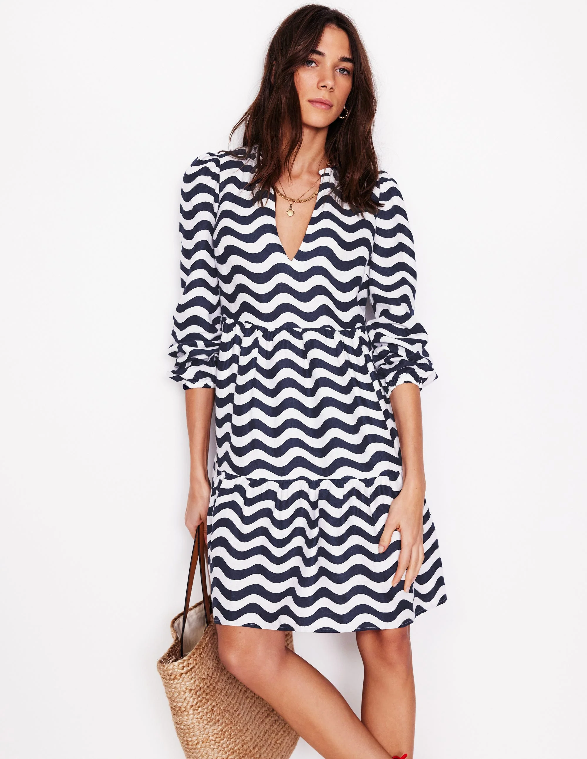 Esme Linen Mini Dress-French Navy, Mono Wave - Image 5