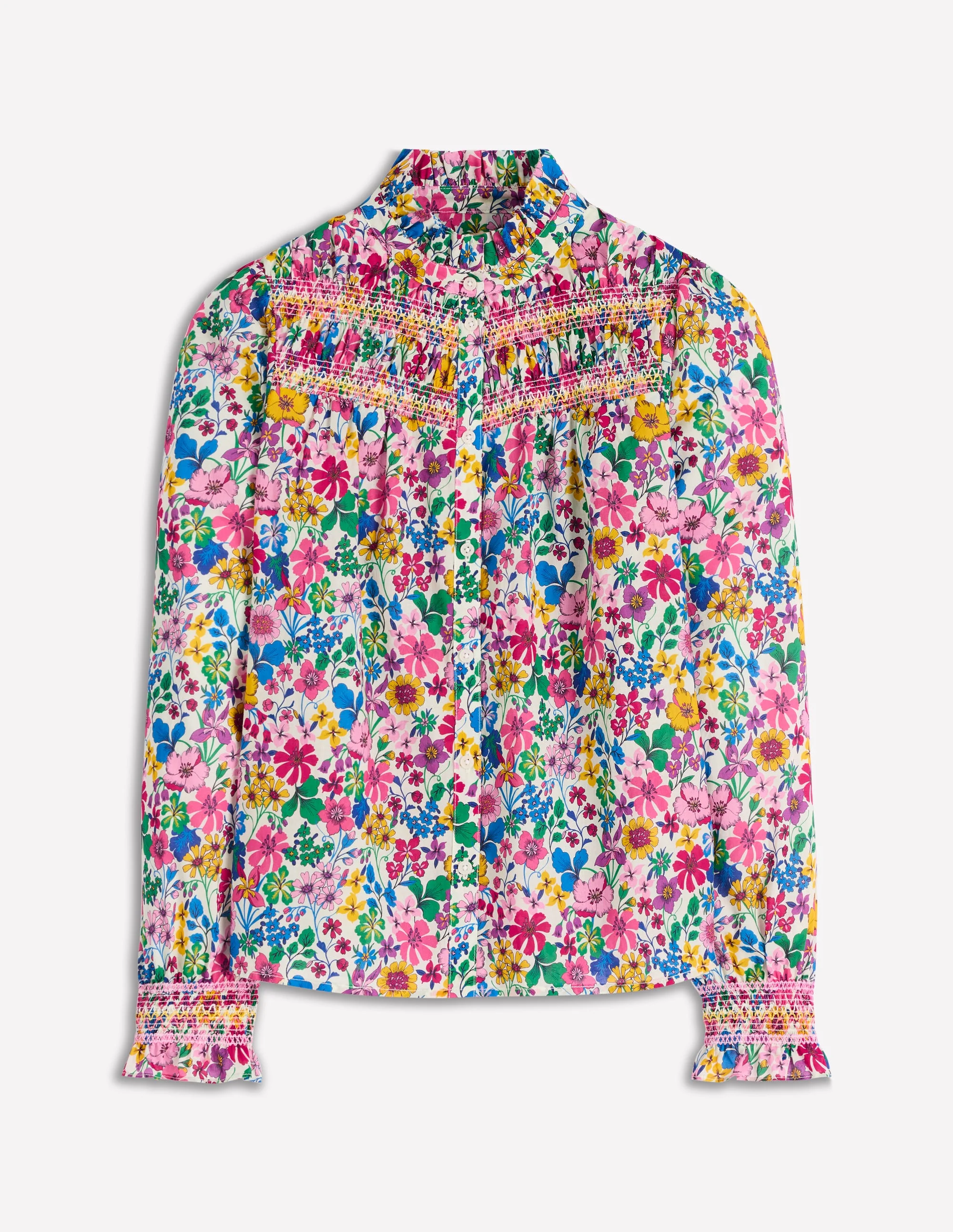 Esme Smocked Detail Frill Top-Multi, Blossoming Garden - Image 6