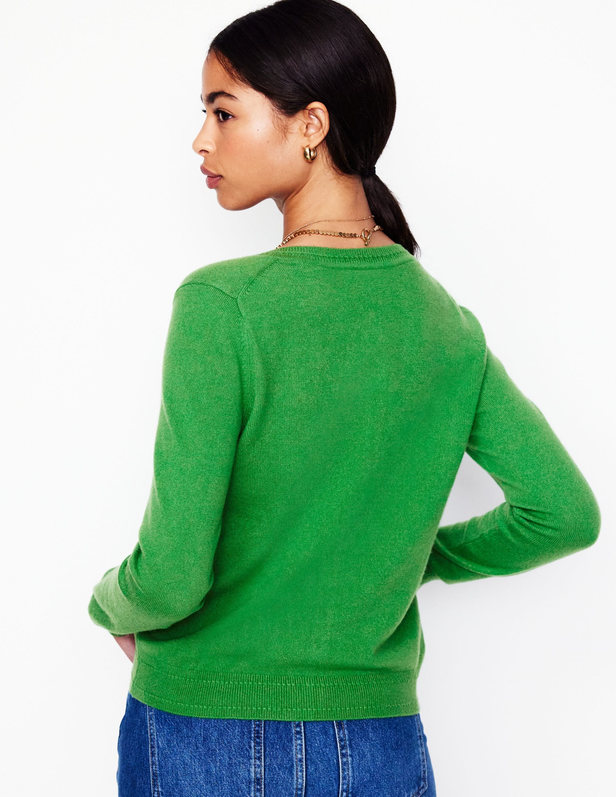 Eva Cashmere Crew Cardigan-Paradise Green - Image 4