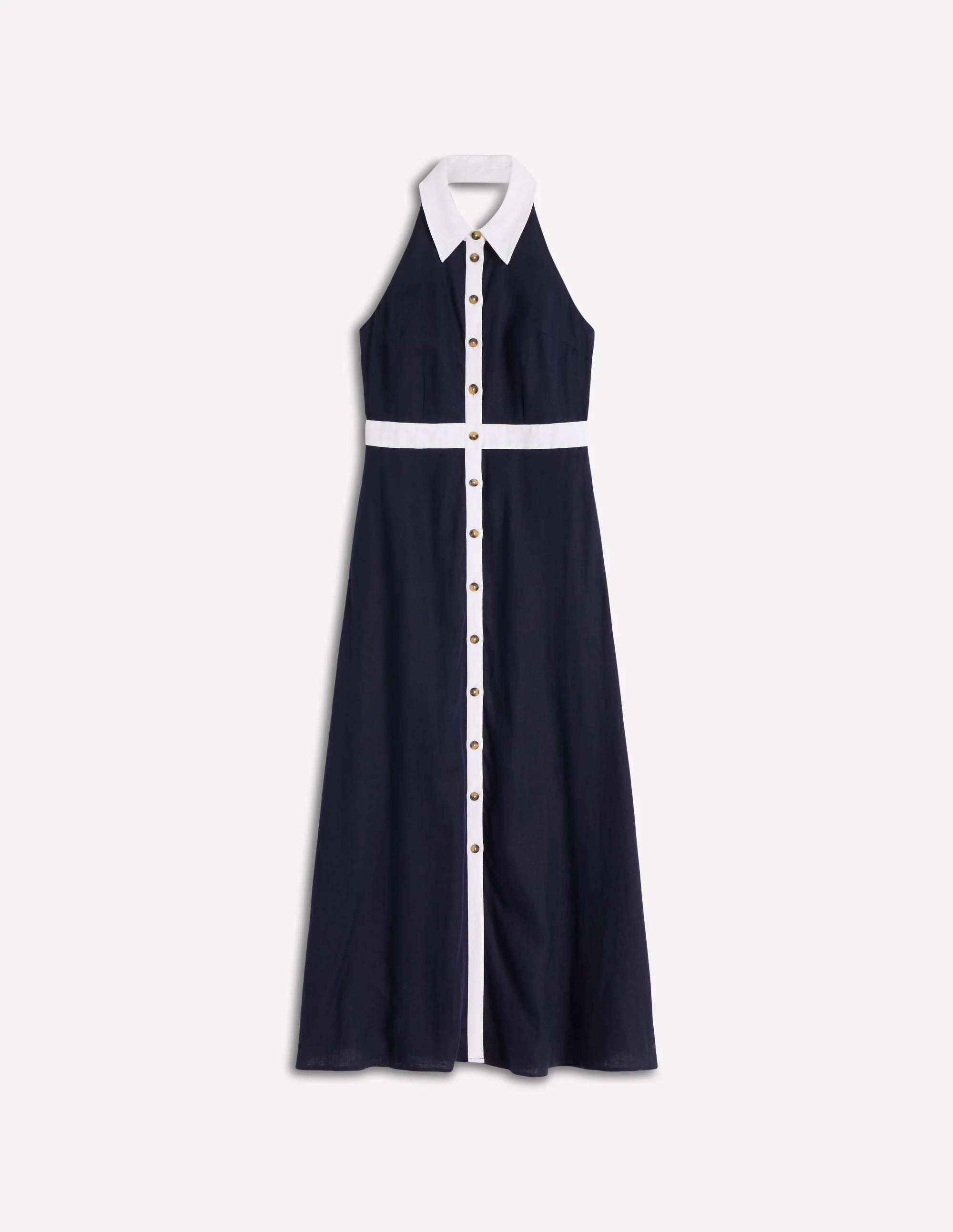 Eva Linen Blend Maxi Dress-Navy Ivory - Image 6