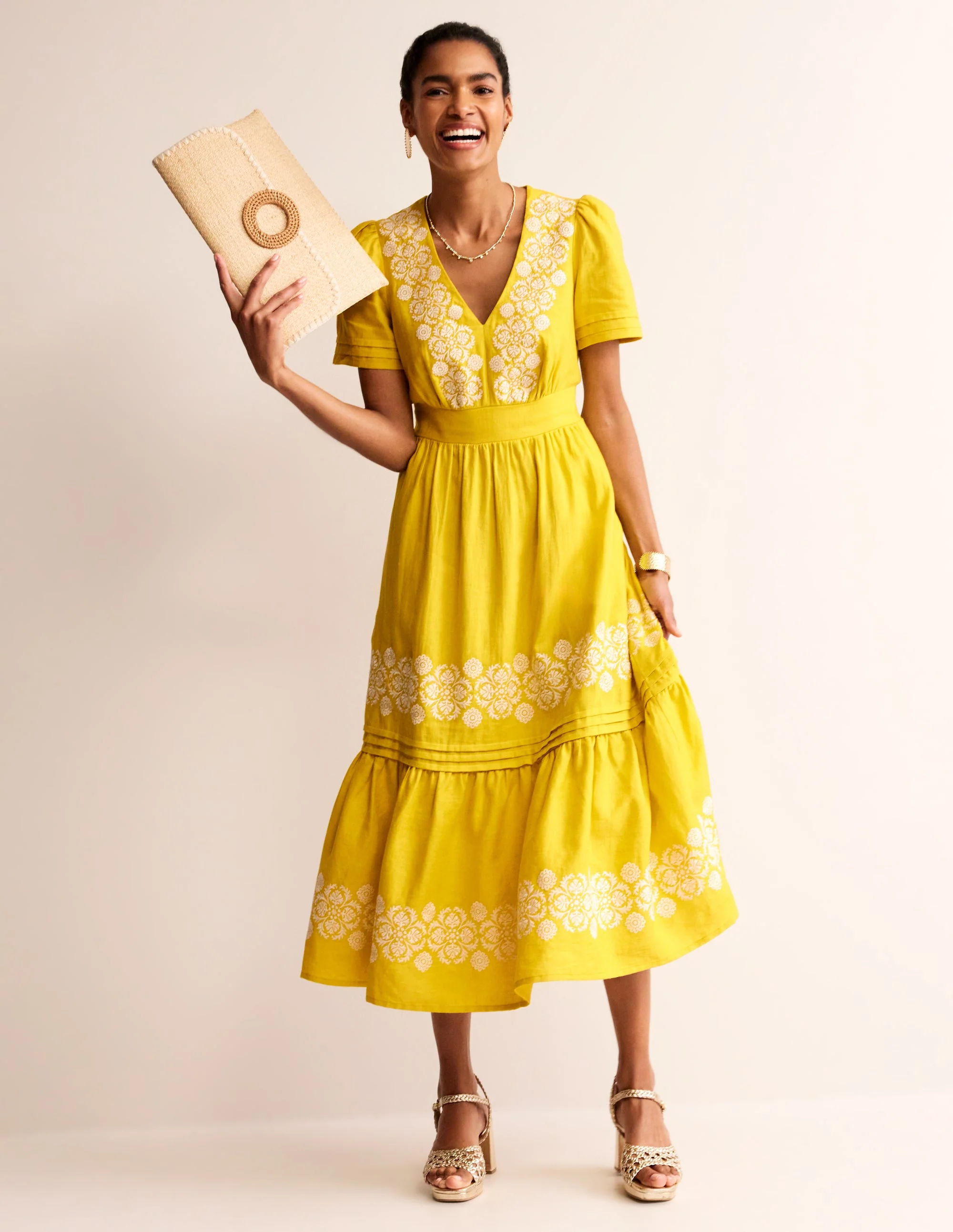 Eve Linen Midi Dress-Passion Fruit Embroidered - Image 5