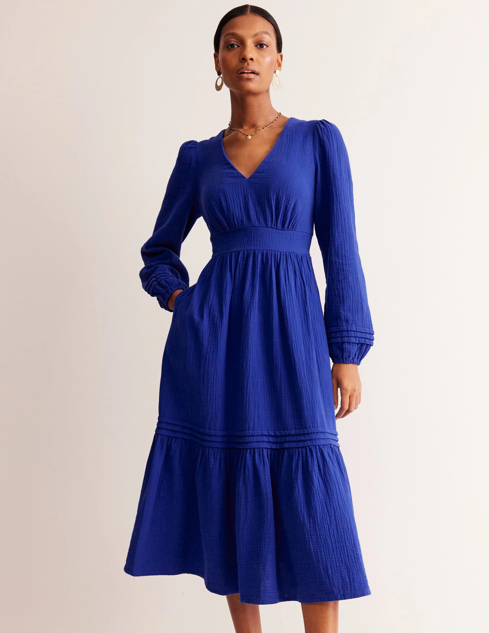 Eve Sleeved Double Cloth Dress-Mazarine Blue - Image 2