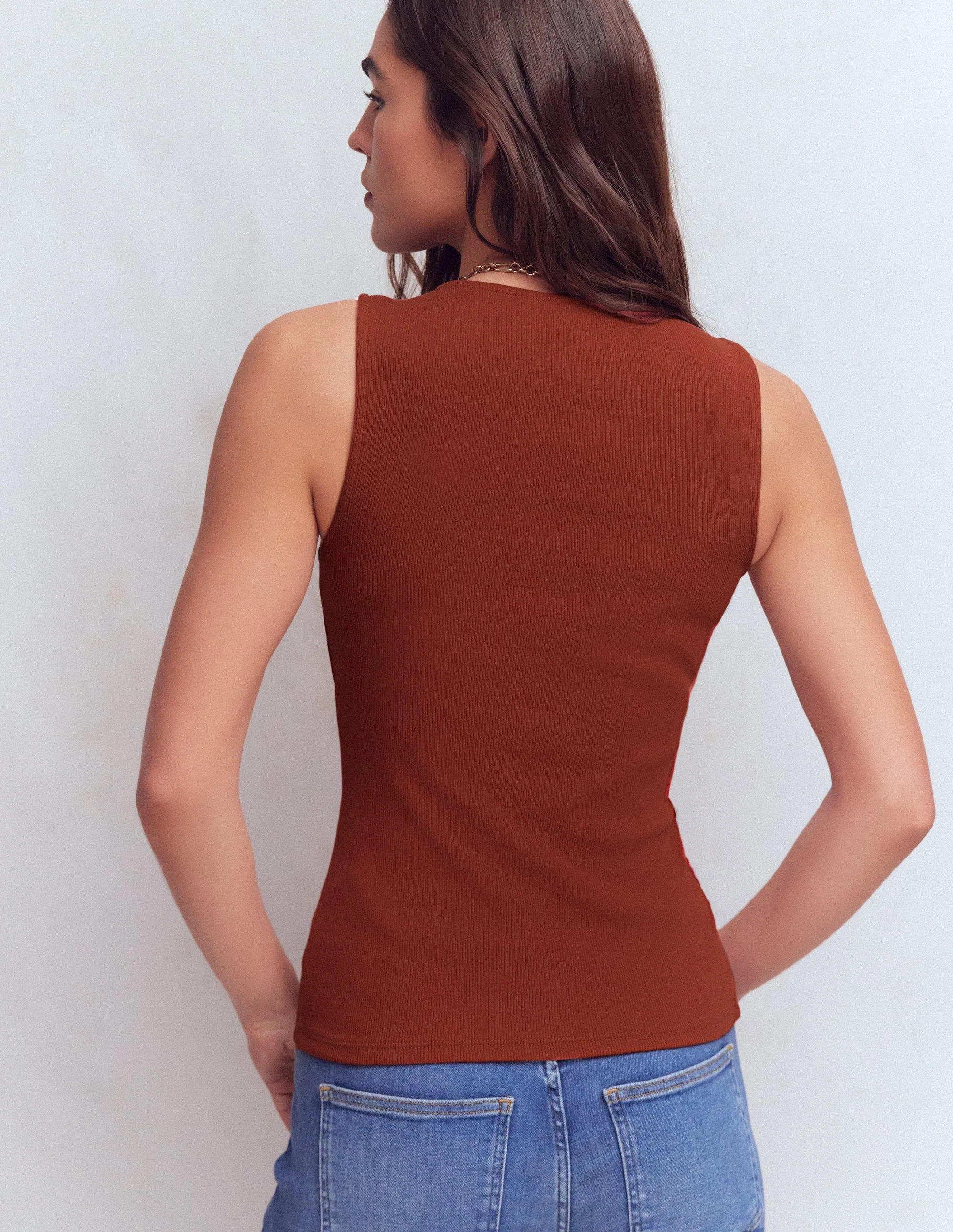 Evie Button Through Rib Vest-Burnt Orange - Image 3