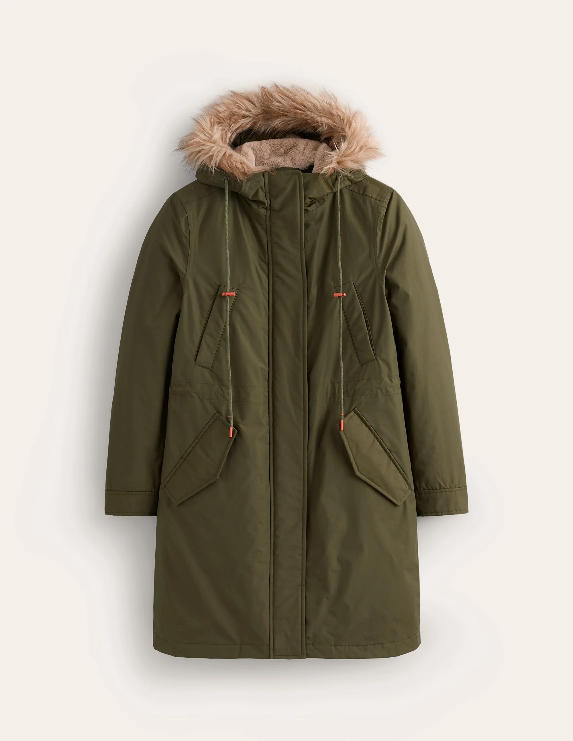 Faux-Fur Hood Parka-Khaki - Image 6