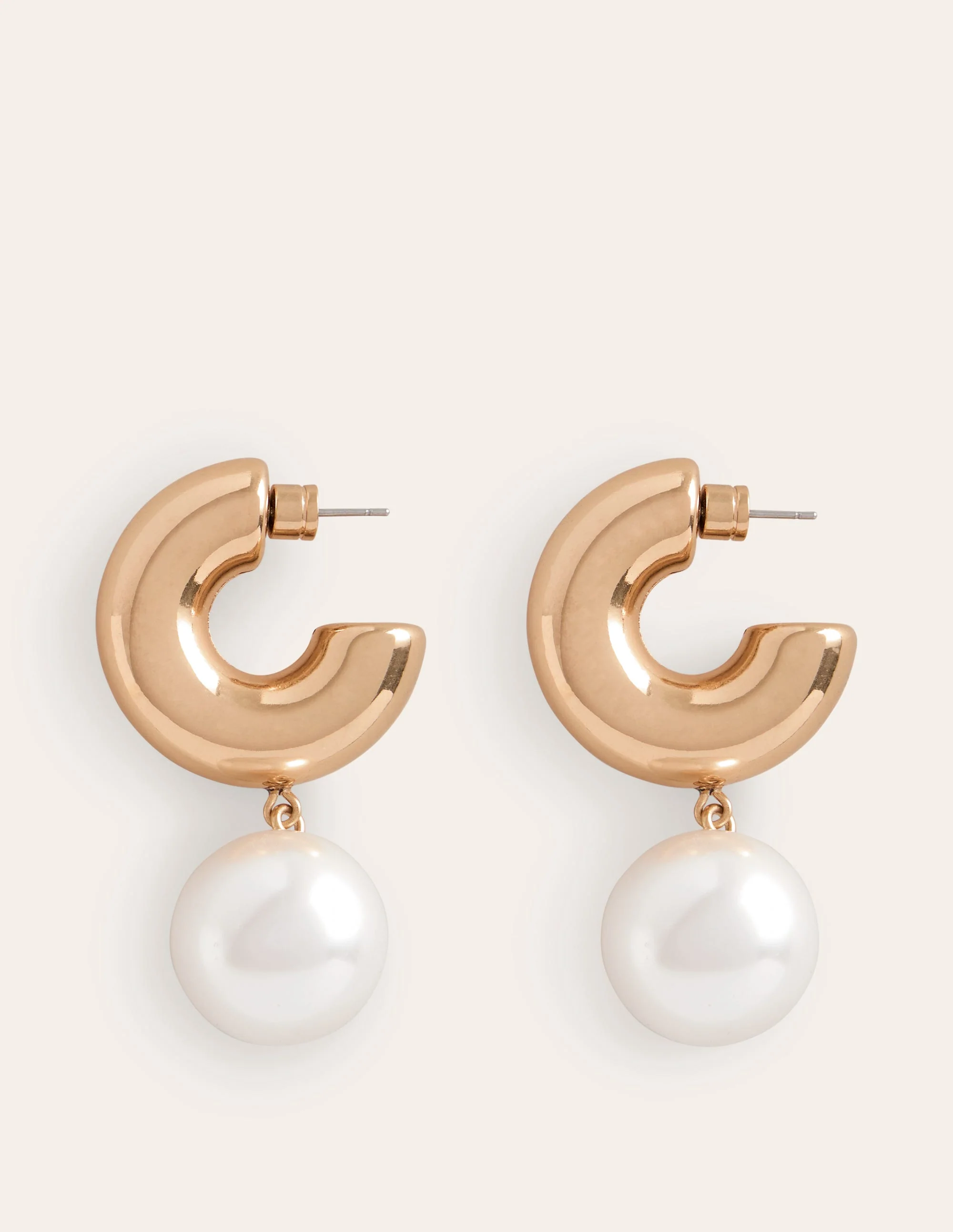 Faux Pearl Hoop Earrings-Gold - Image 2