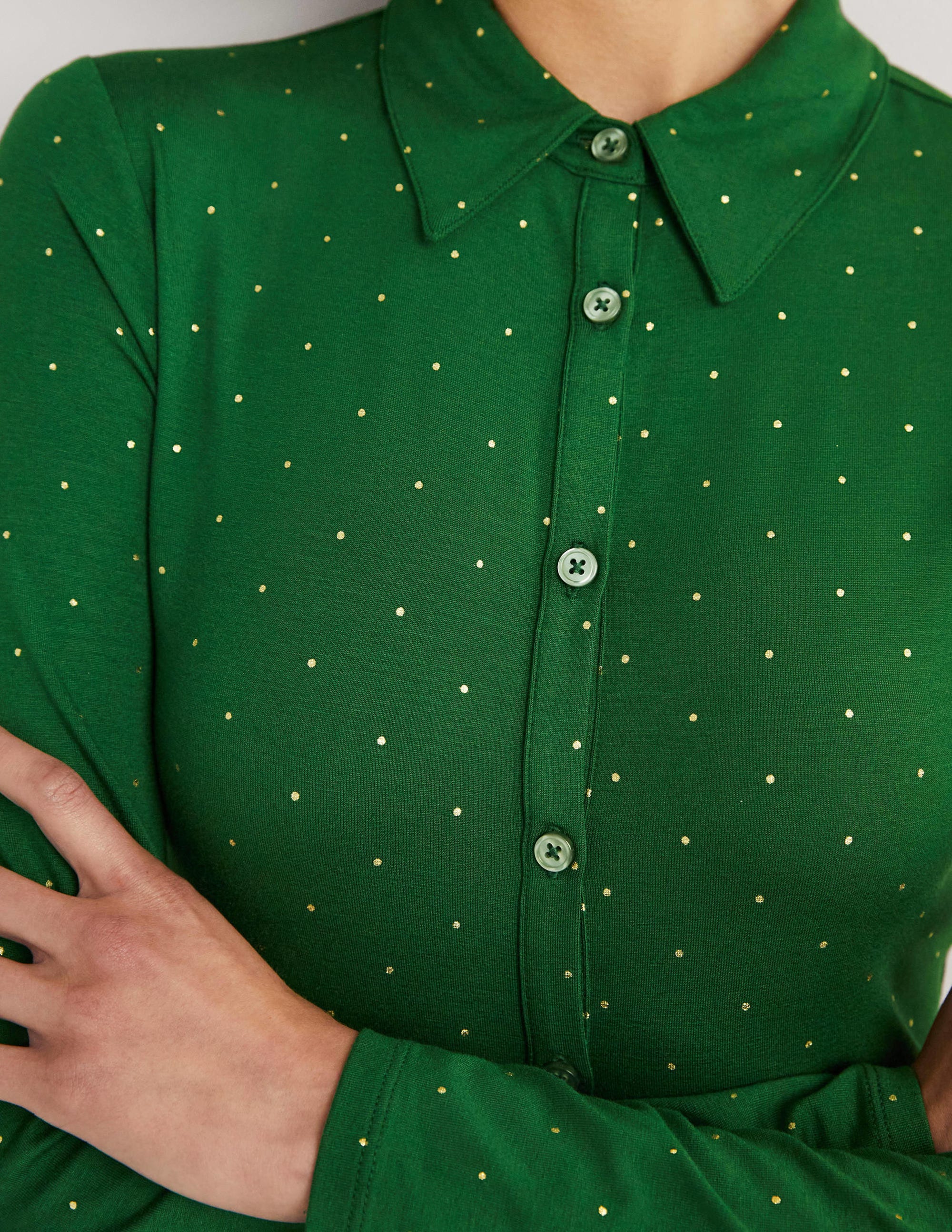 Fitted Jersey Shirt-Hunter Green, Foil Dot - Image 2