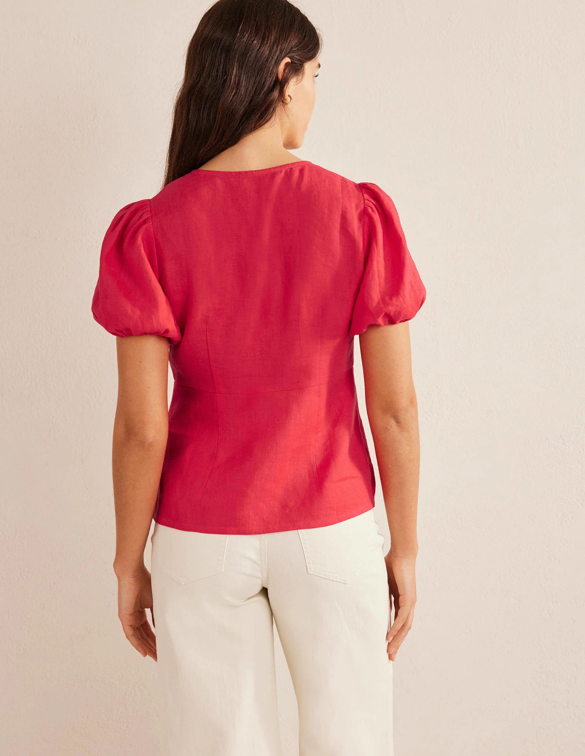 Fitted Linen V-neck Top-Strawberry Tart - Image 3