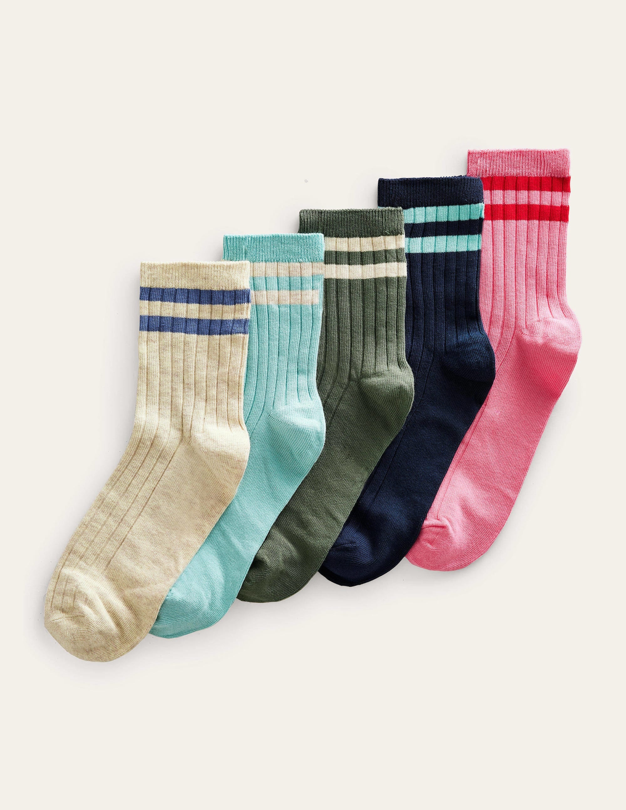 Five Pack Ribbed Ankle Socks-Multi, Bold