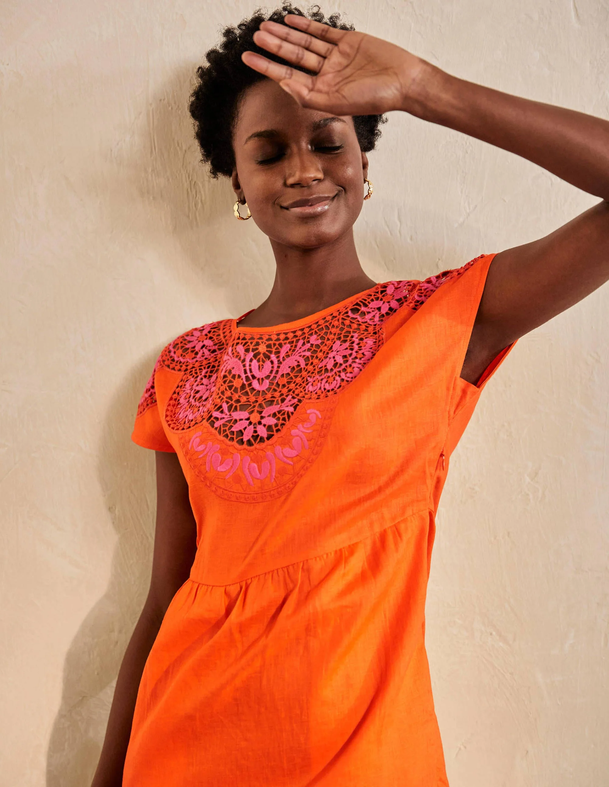 Fleur Embroidered Linen Dress-Satsuma - Image 2