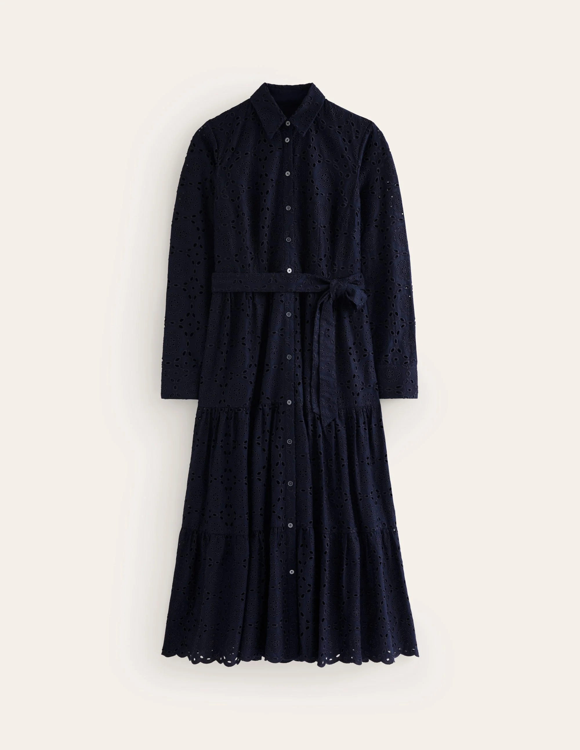 Flo Broderie Midi Shirt Dress-Navy - Image 8