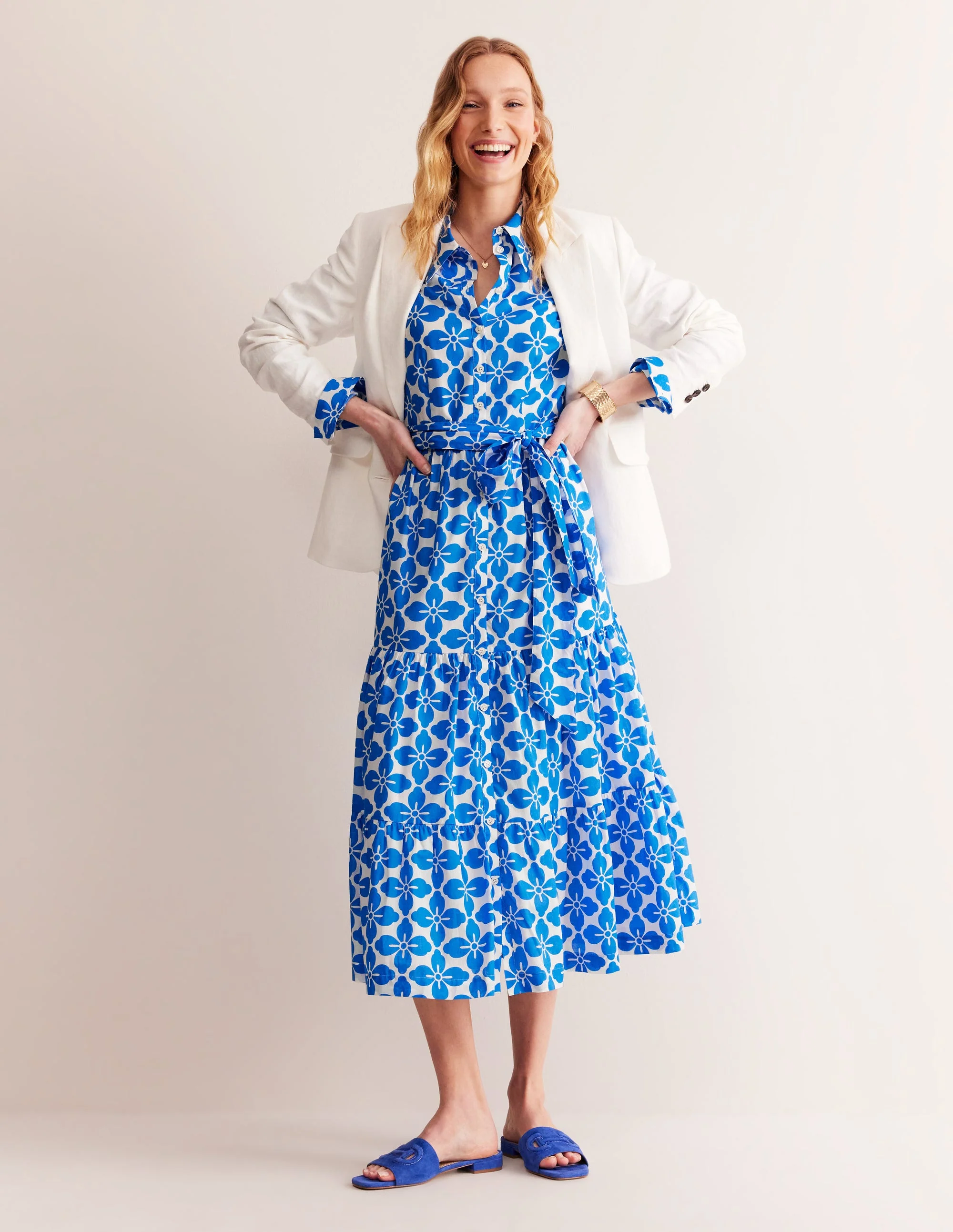 Flo Cotton Midi Shirt Dress-Indigo Bunting, Floral Tile - Image 6