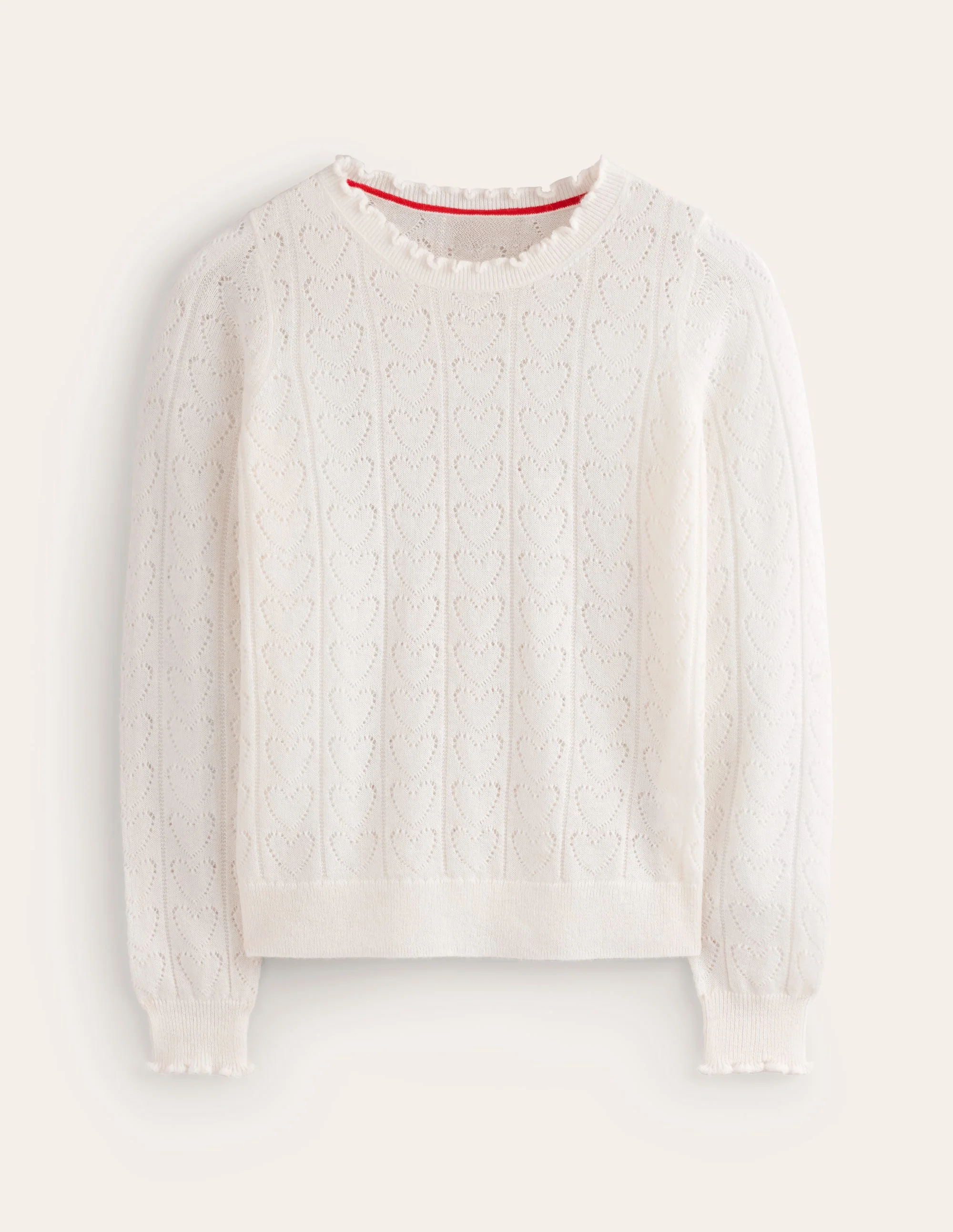 Fluffy Heart Pointelle Jumper-Warm Ivory - Image 5