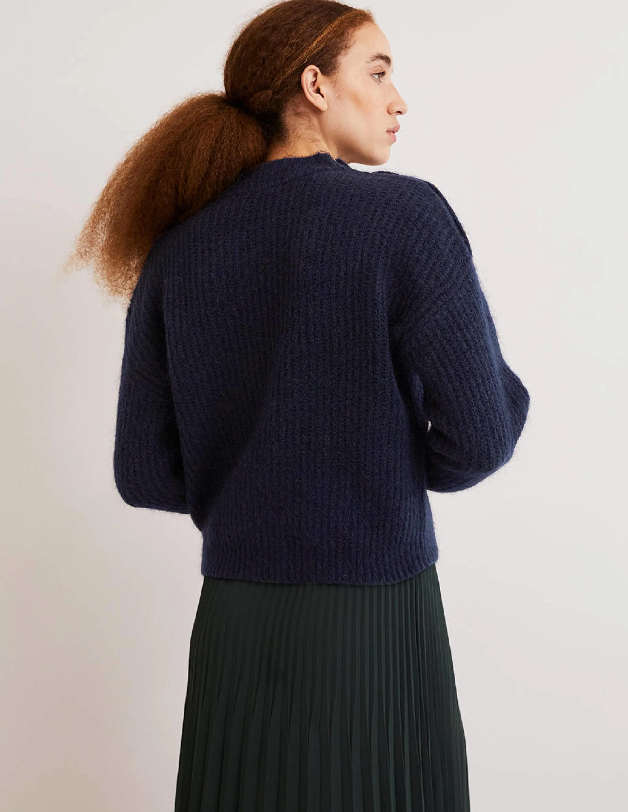 Fluffy Ribbed Button Jumper-Navy - Image 3