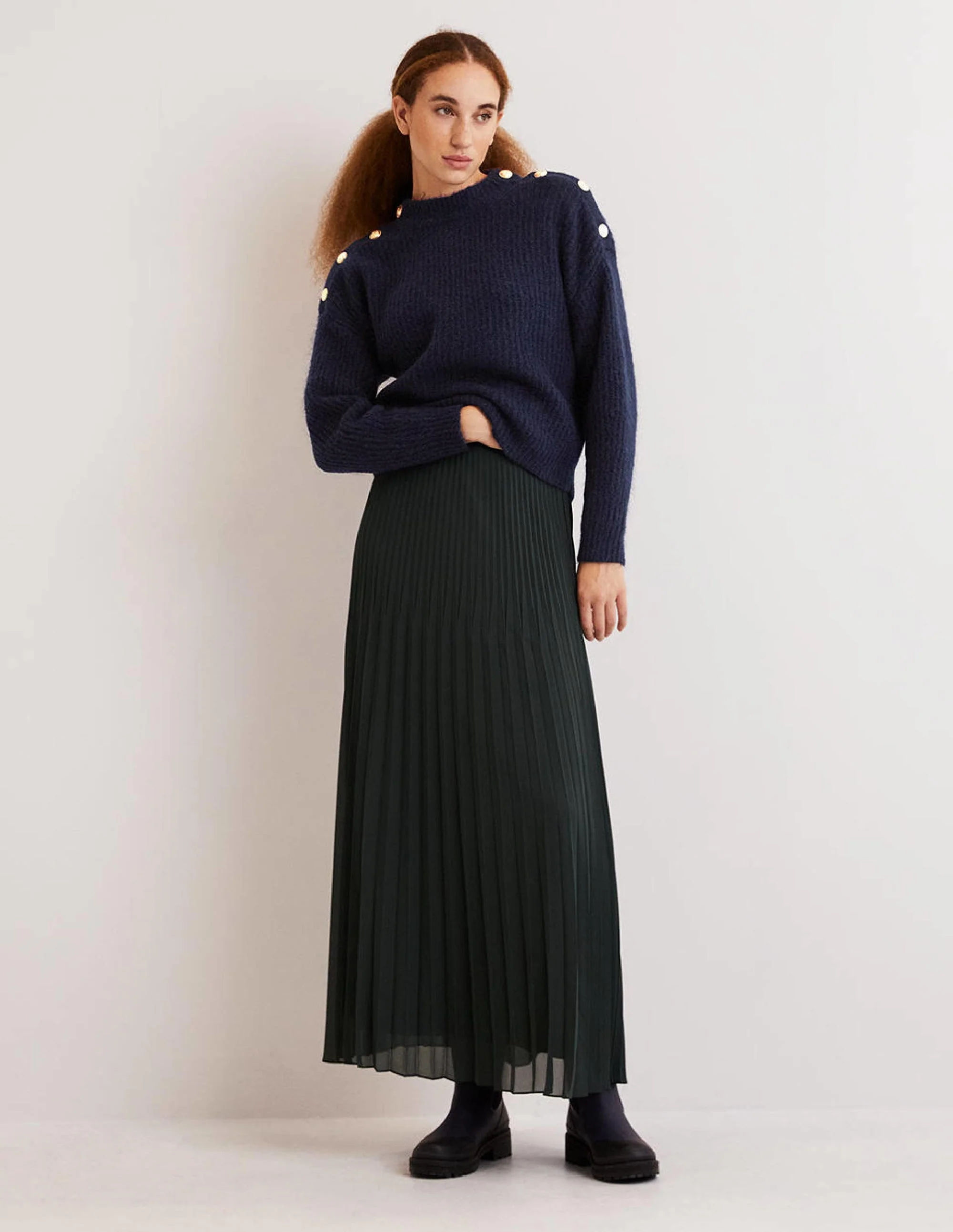 Fluffy Ribbed Button Jumper-Navy - Image 4