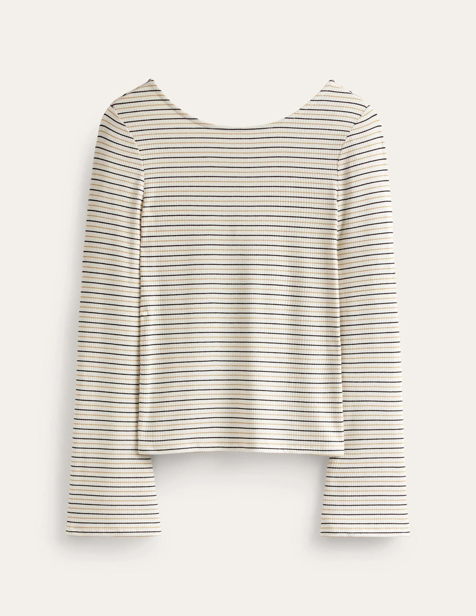 Fluted Sleeve Jersey Top-Ivory Stripe - Image 5
