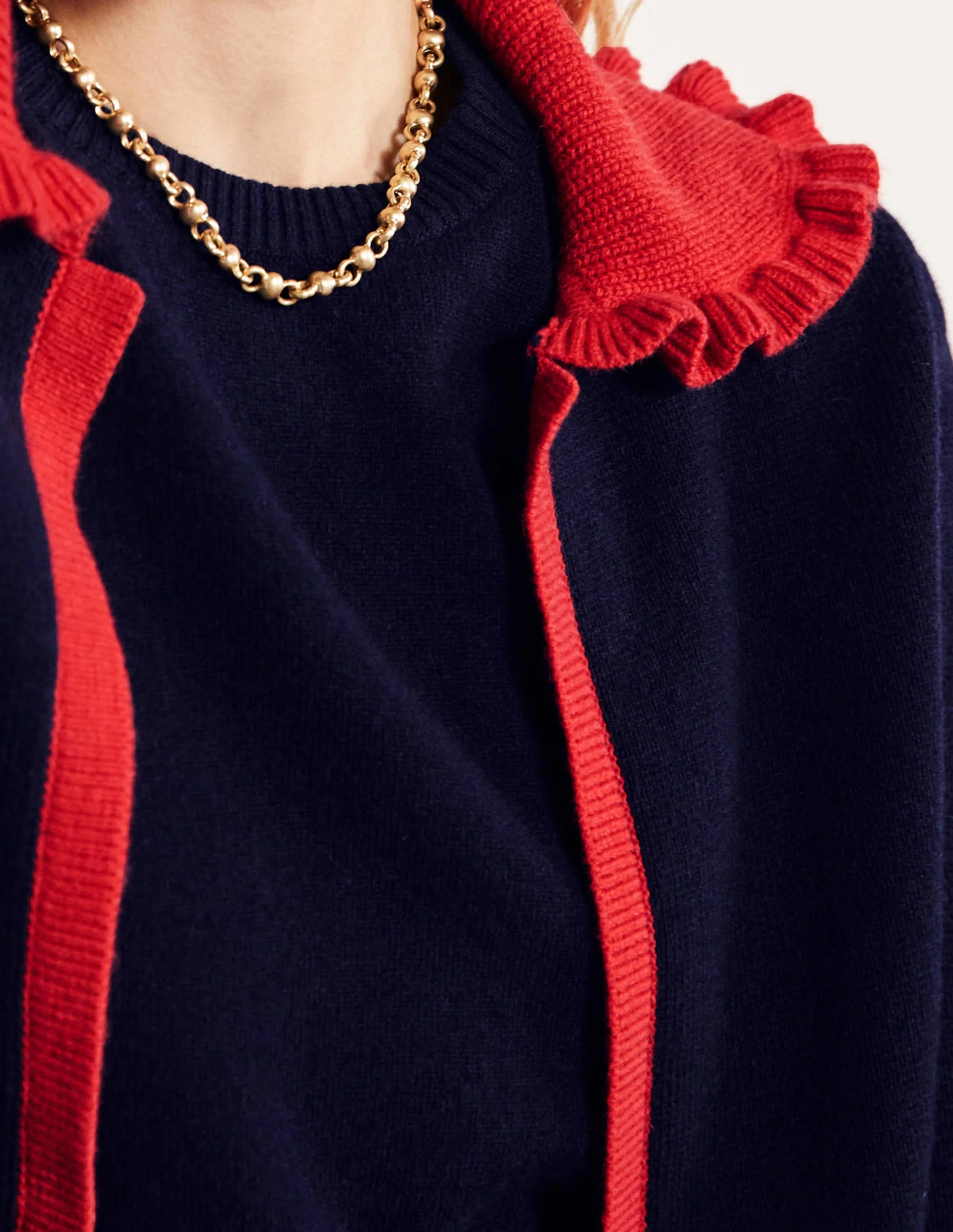 Frill Collared Cardigan-Navy/Bright Poppy - Image 2