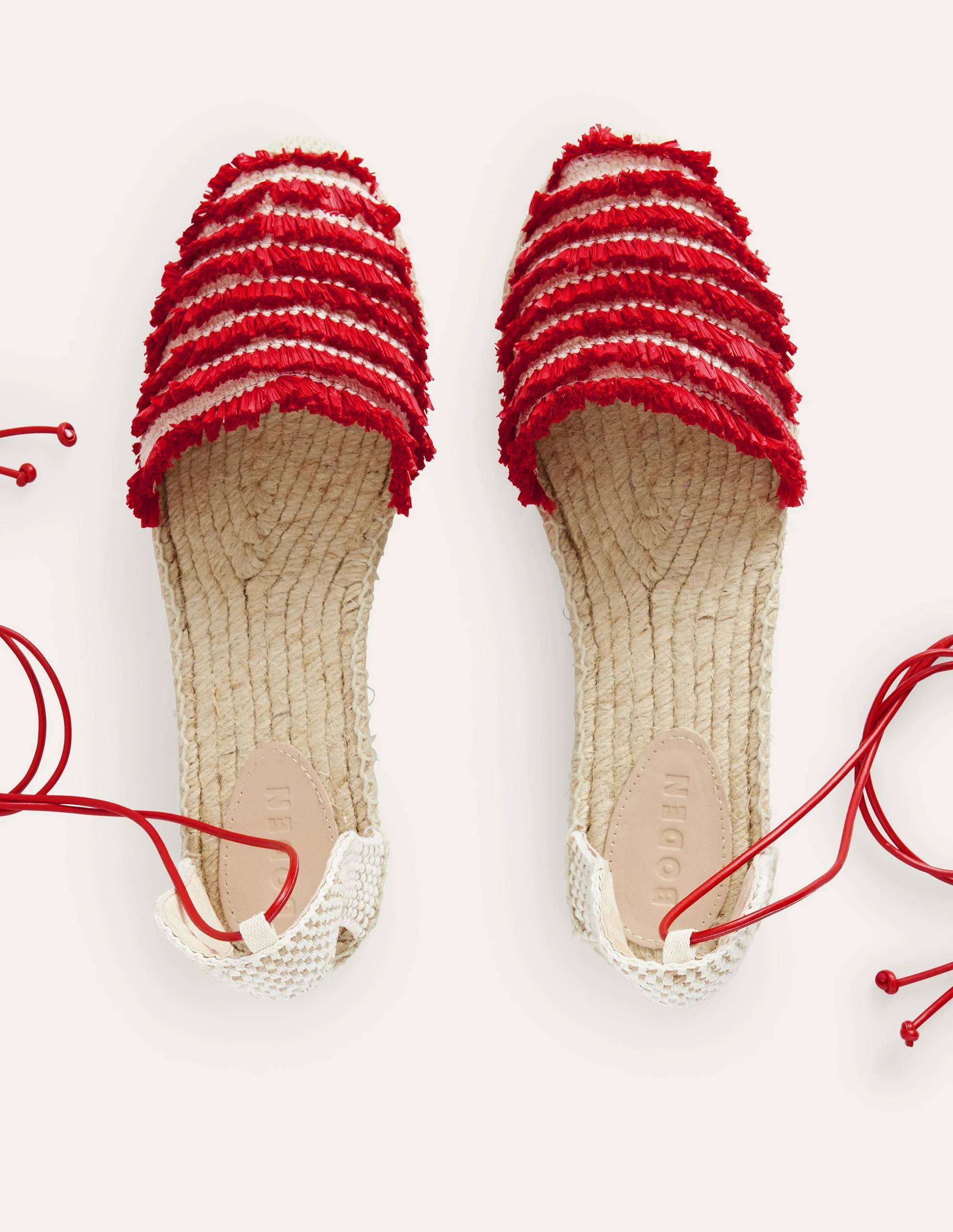 Fringe Detail Flat Espadrilles-Vermillion Red - Image 5